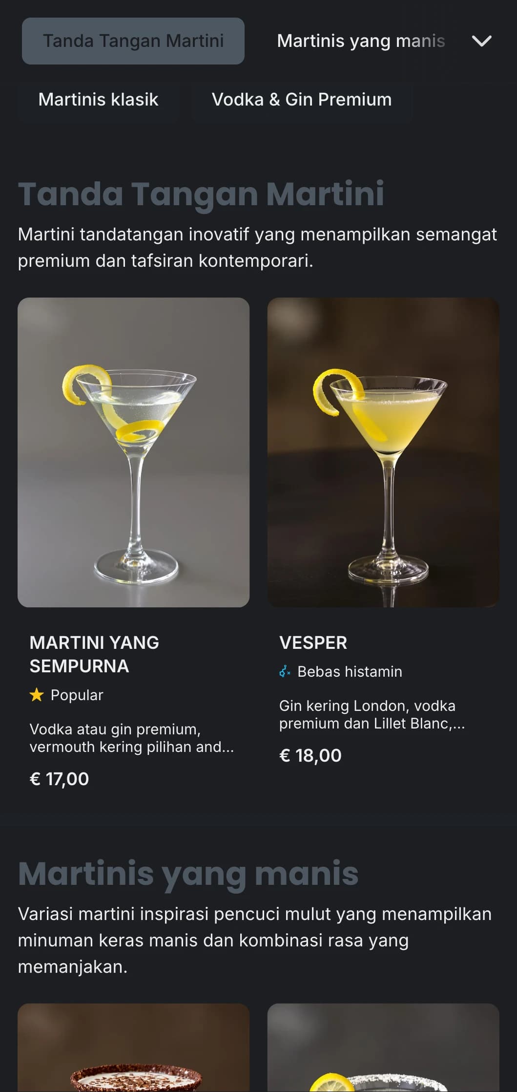 Reka bentuk metropolitan yang anggun untuk bar martini bandar yang menampilkan rona kelabu yang sejuk dan tipografi yang bersih.