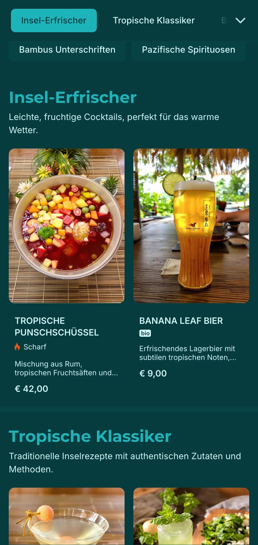 Frisches grünes Design mit Bambustexturen für exotische asiatisch-pazifische Themenbars.