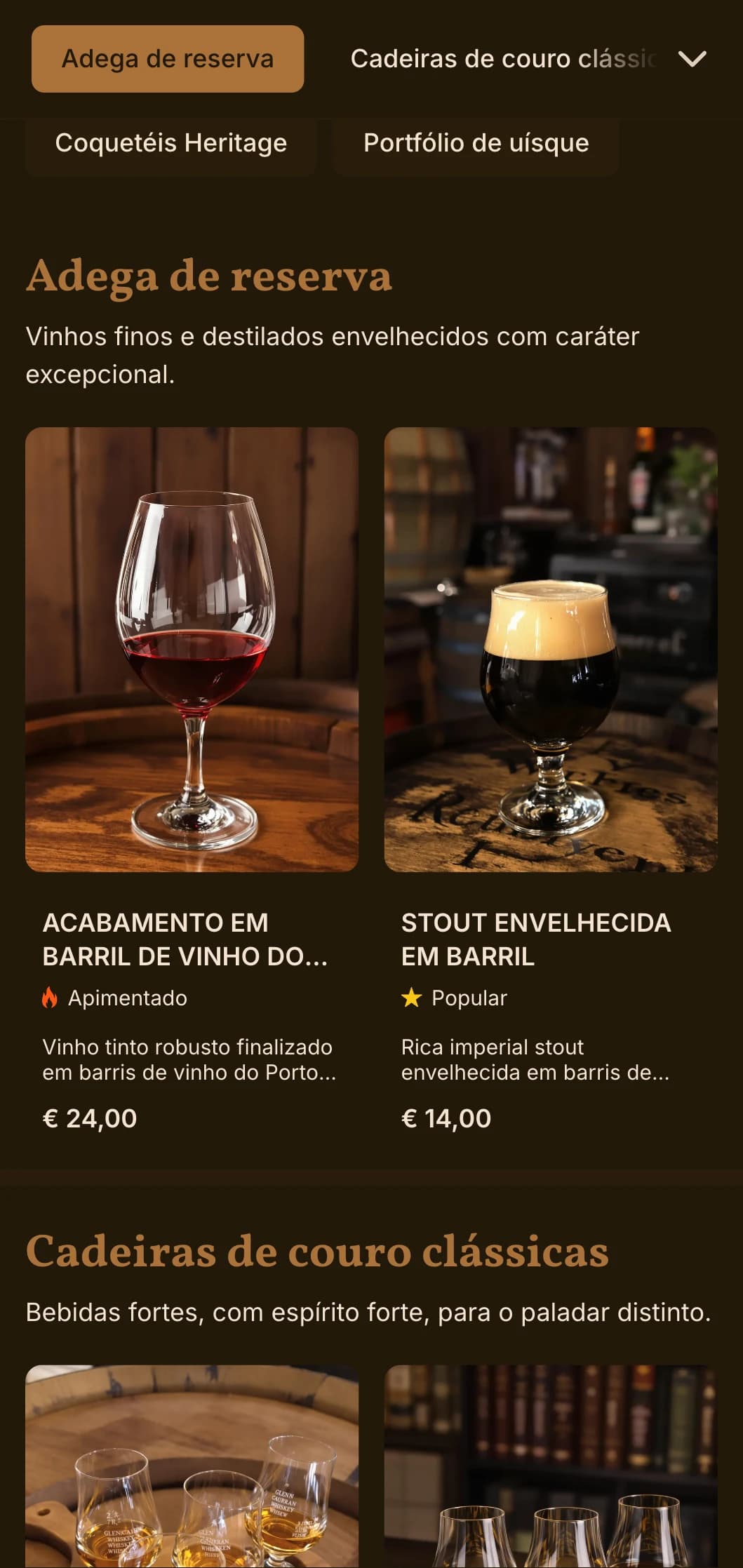 Design rico em marrom nogueira com texturas de couro para lounges de espírito tradicional.