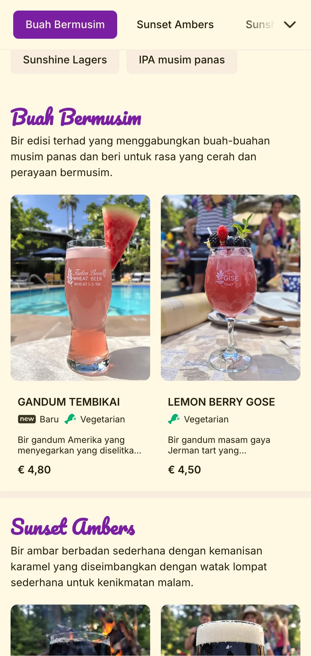 Reka bentuk yang terang dan cerah dengan warna emas dan aksen hangat, sesuai untuk taman bir musim panas dan tawaran minuman bermusim.