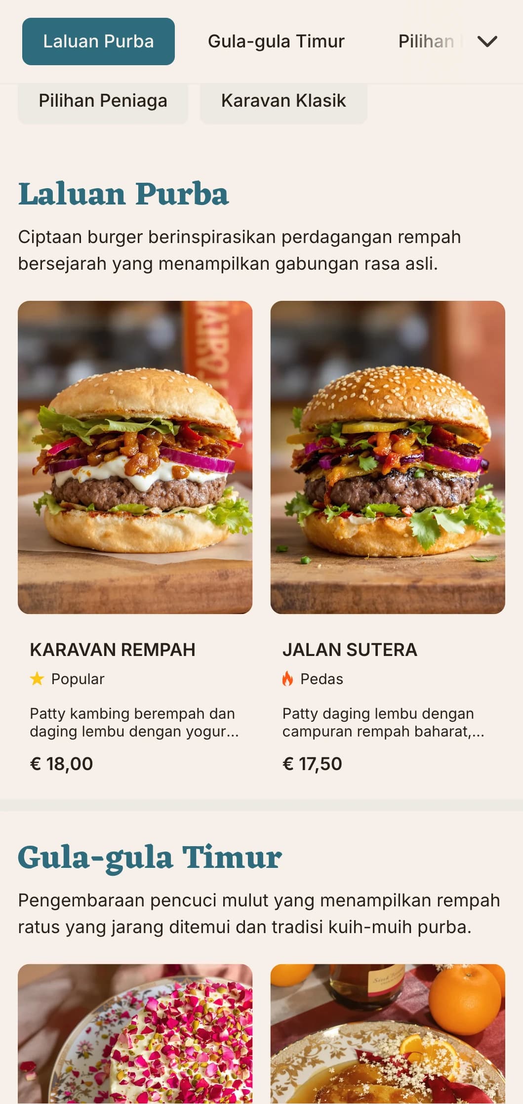 Menu burger berinspirasikan laluan perdagangan purba yang menampilkan gabungan rasa bersejarah.