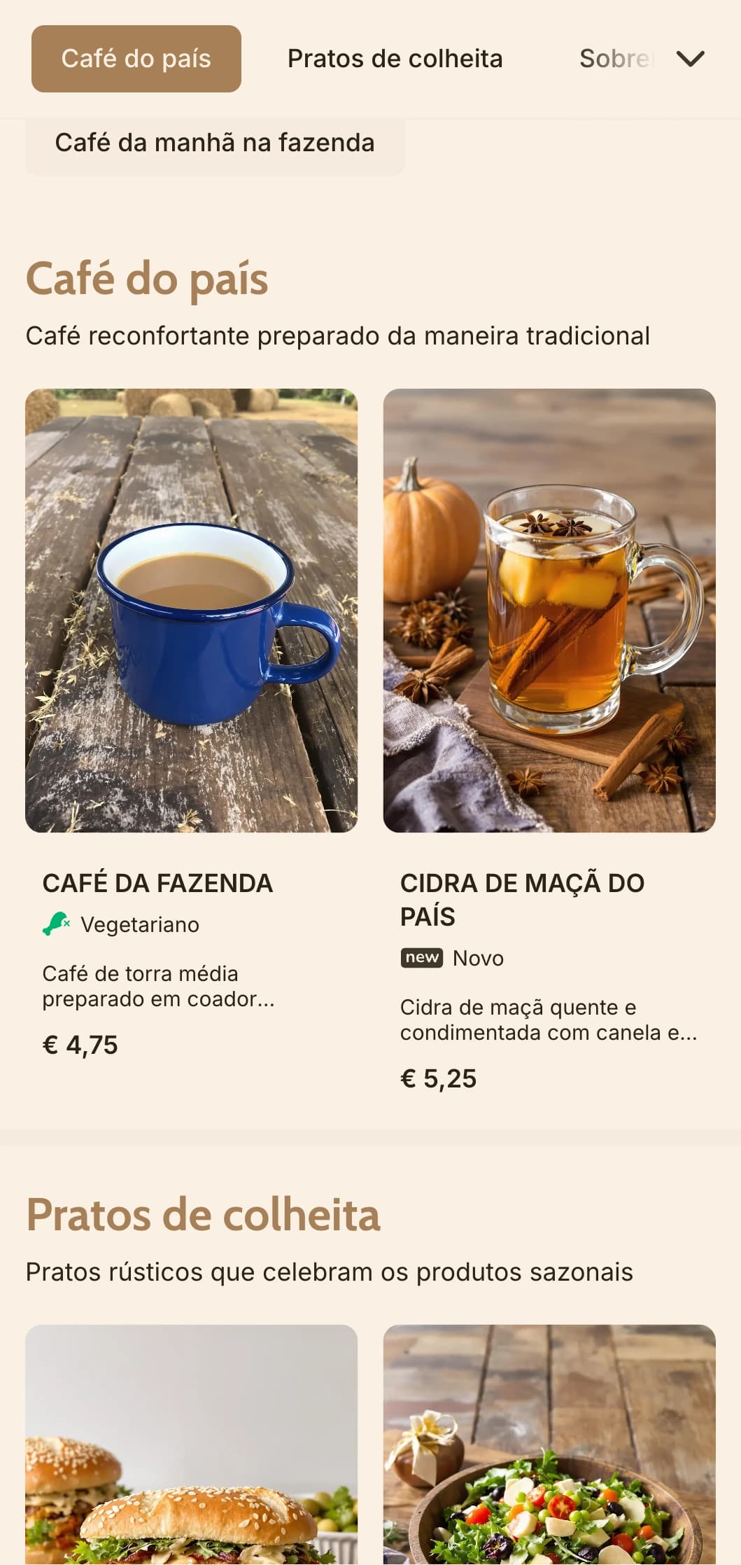 Design terroso com elementos de madeira rústica para locais de café da manhã no campo e cafés de fazenda.
