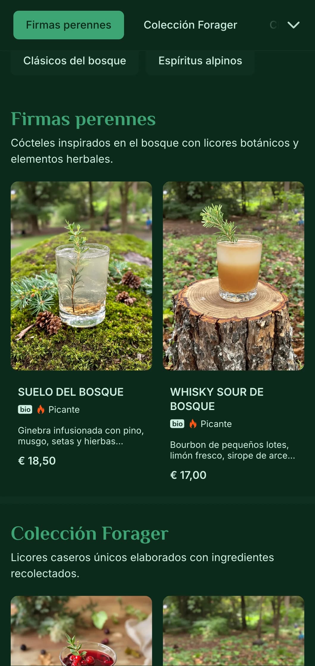 Exuberante diseño verde inspirado en los bosques de pinos para bares influenciados por la naturaleza.
