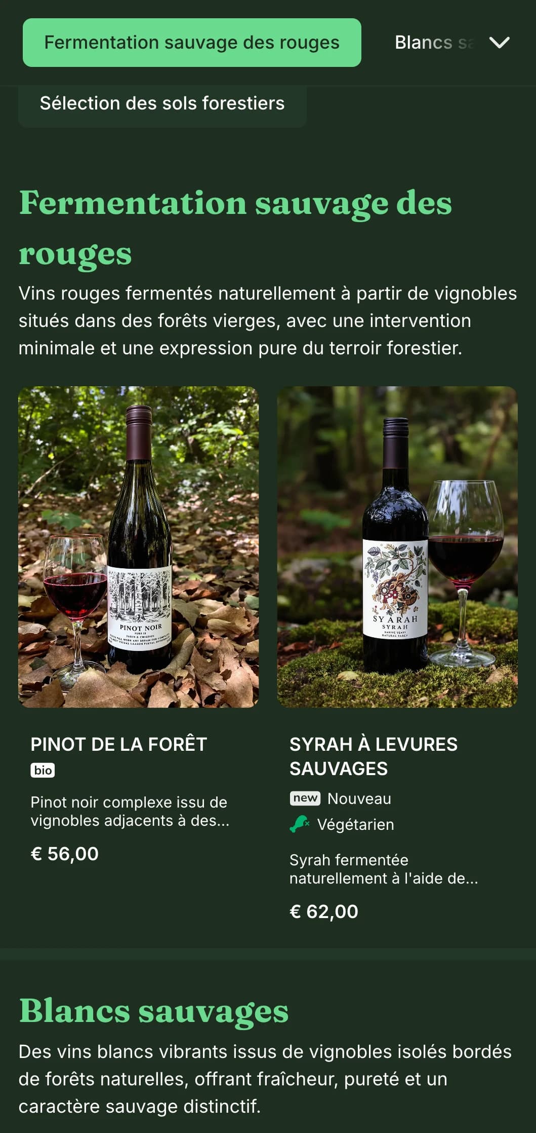 Modèle de carte des vins sombre inspiré par la nature, avec des accents verts vibrants sur fond de forêt, parfait pour les restaurants en forêt et les bars à vin rustiques.