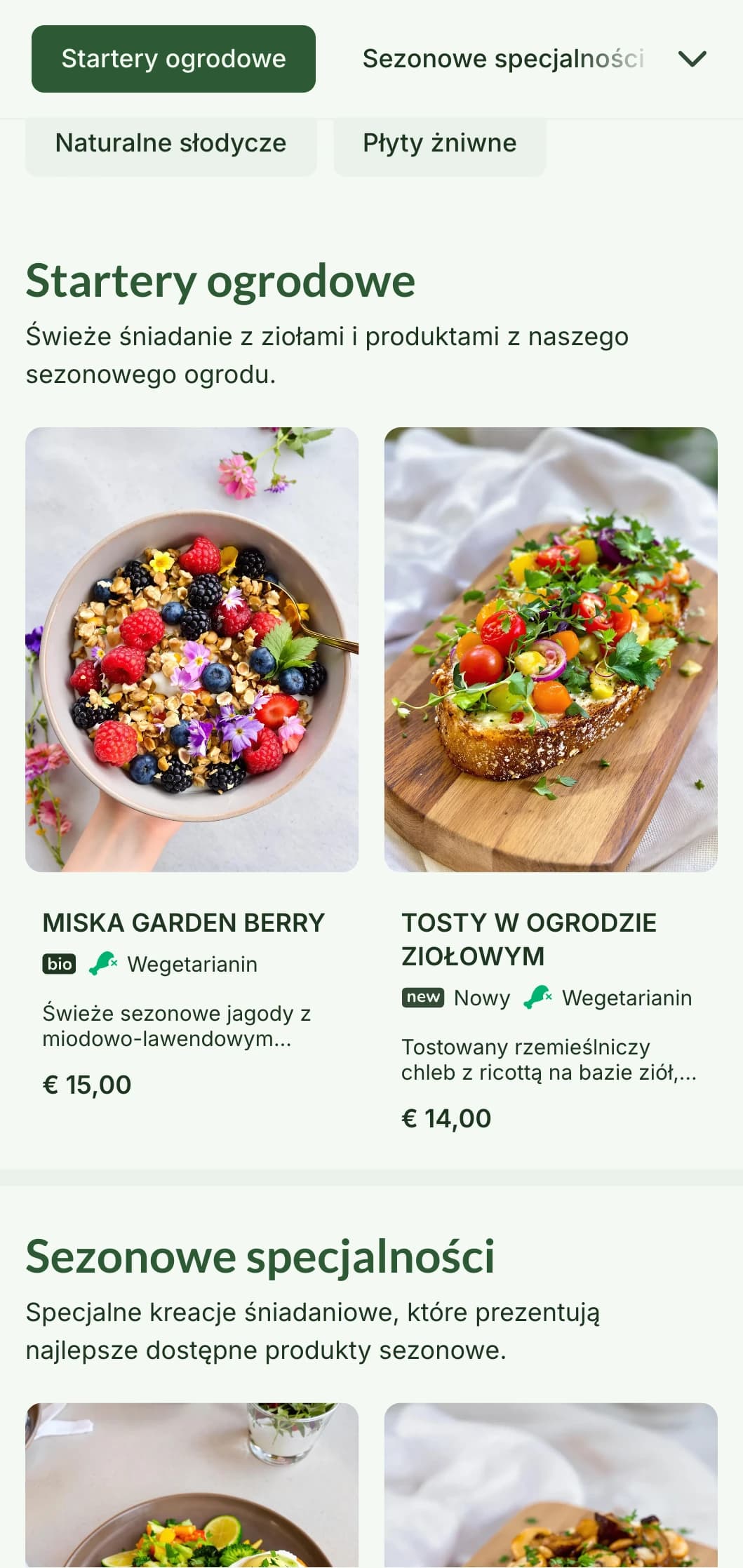 Inspirowane naturą dania śniadaniowe z sezonowych produktów i ekologicznych składników w orzeźwiającej odsłonie.