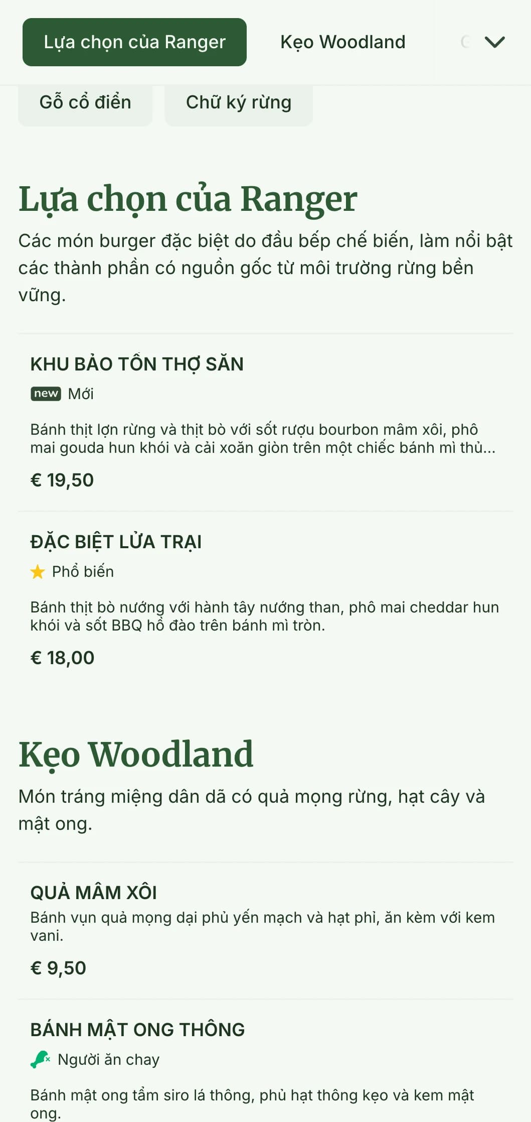 Trải nghiệm bánh mì kẹp thịt lấy cảm hứng từ rừng với kết cấu gỗ và bảng màu đất.