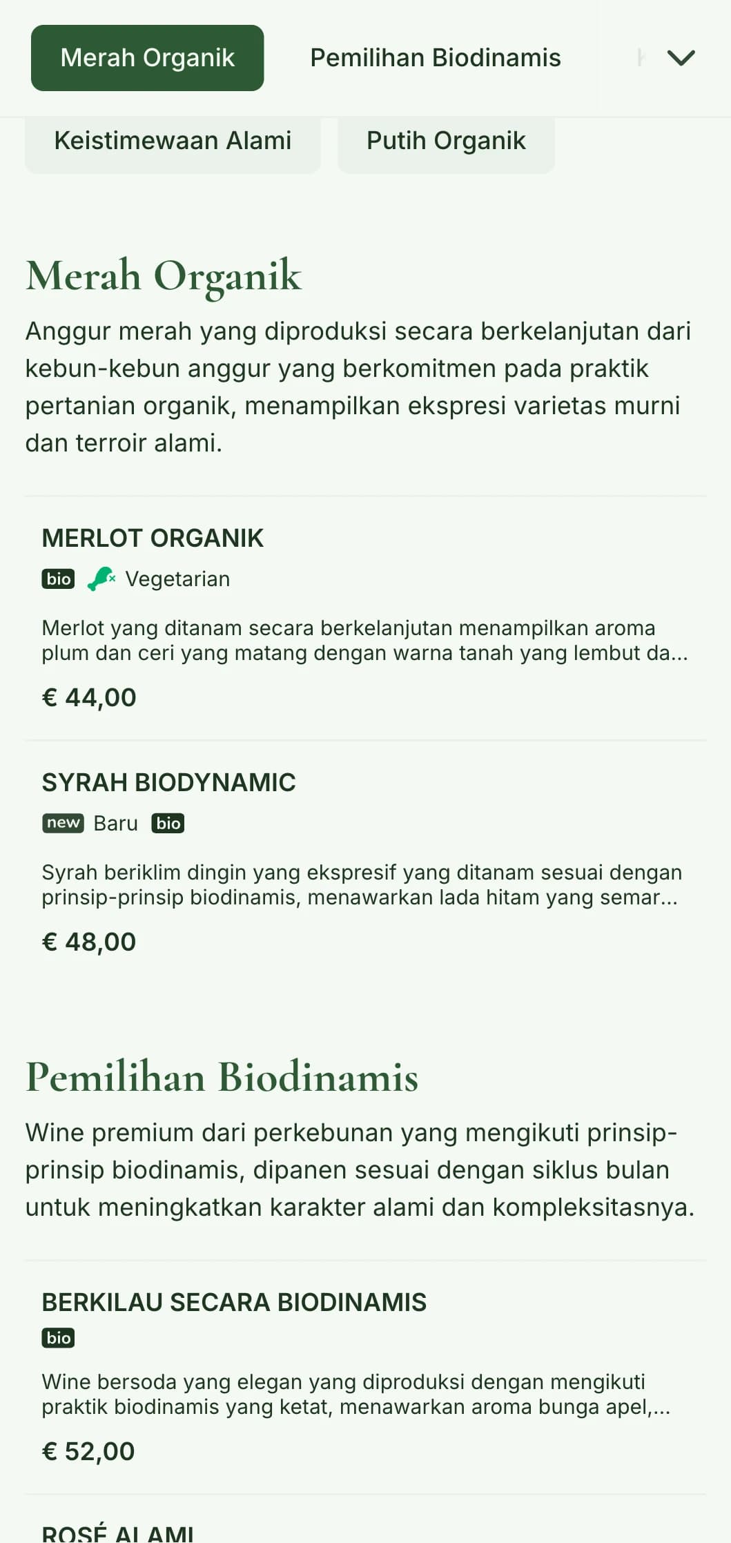 Templat daftar anggur yang terinspirasi dari alam yang menampilkan warna tanah dan elemen botani, cocok untuk pilihan anggur organik dan restoran dari kebun ke meja.