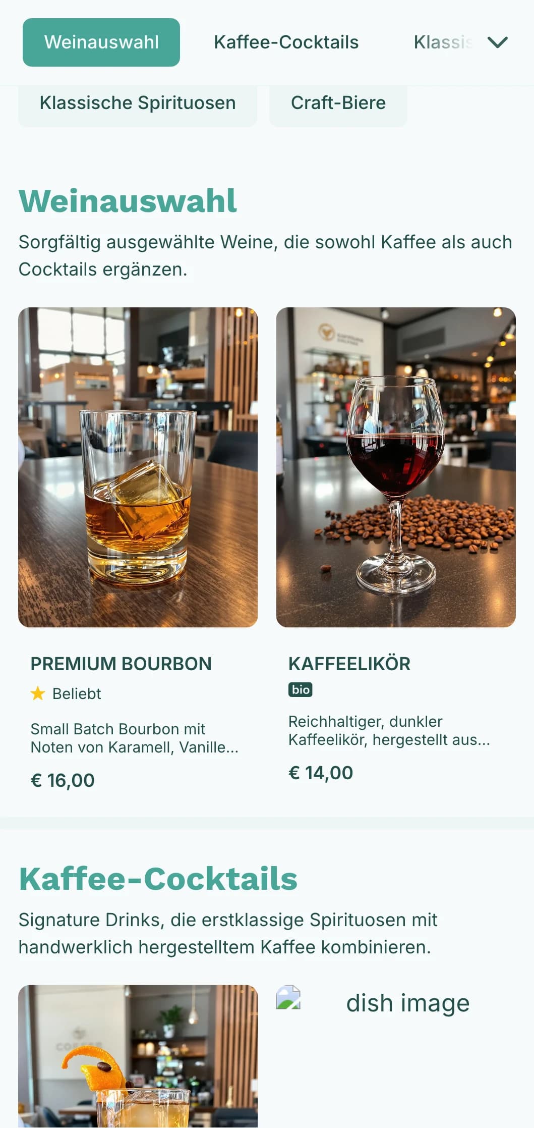 Frisches tealfarbenes Design für hybride Kaffee- und Cocktaileinrichtungen.