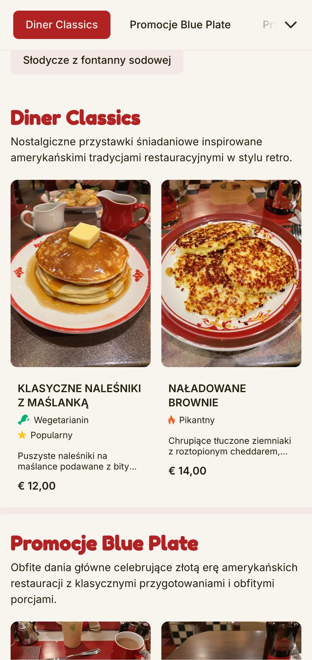 Szablon brunchu inspirowany stylem retro z klasyczną amerykańską estetyką, idealny do nostalgicznych lokali śniadaniowych.