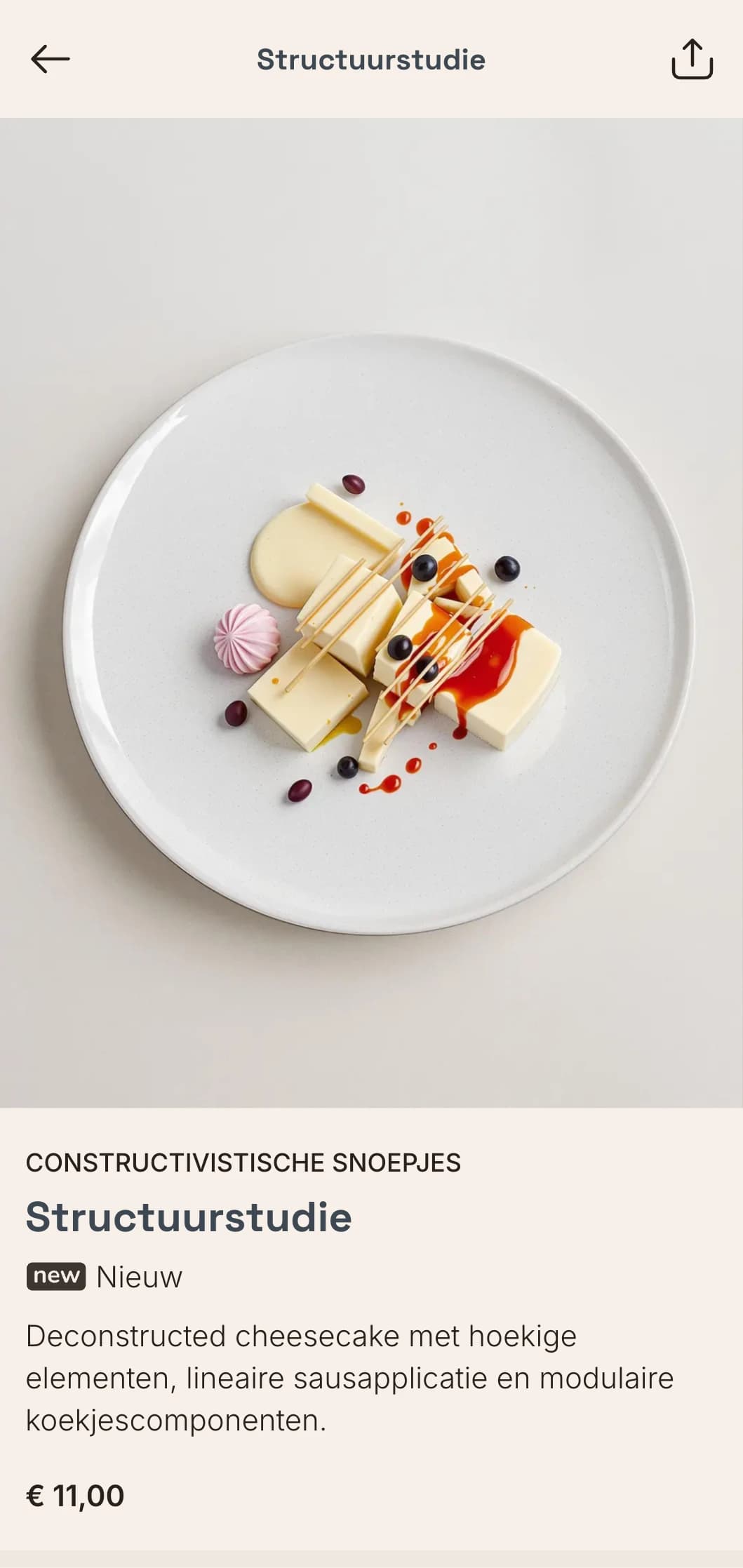 Op architectuur geïnspireerd hamburgerconcept met strakke geometrische vormen en minimalistische esthetiek.