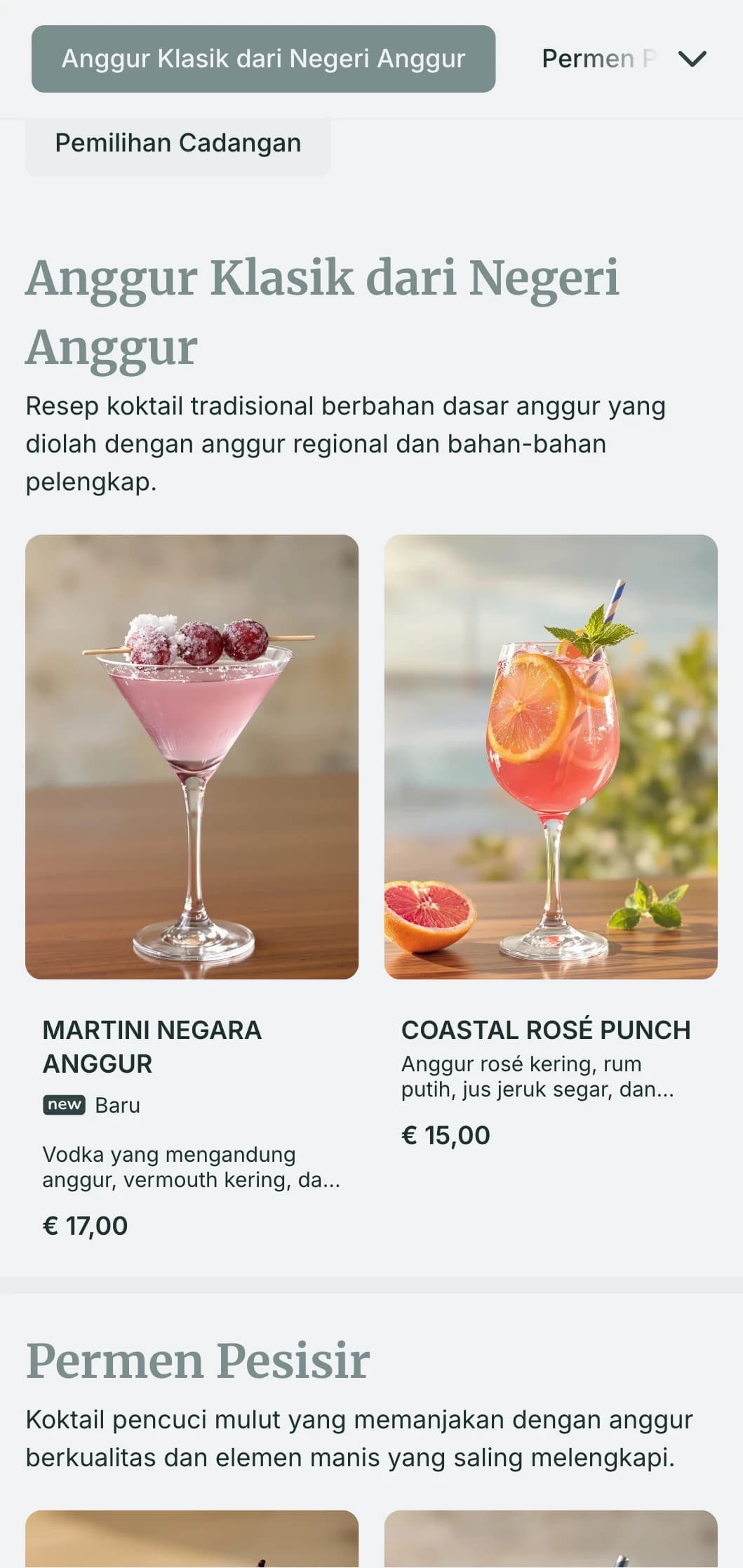 Desain segar yang terinspirasi dari pesisir untuk bar anggur di lokasi tepi pantai yang menampilkan warna biru-abu-abu berkabut dan tipografi yang lapang.