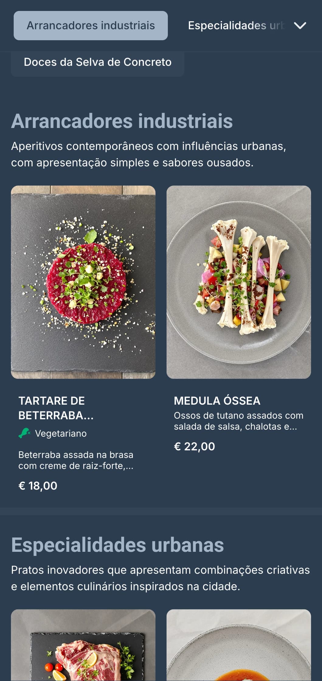 Um menu de jantar contemporâneo com elementos de design industrial e estética urbana, ideal para gastropubs urbanos.
