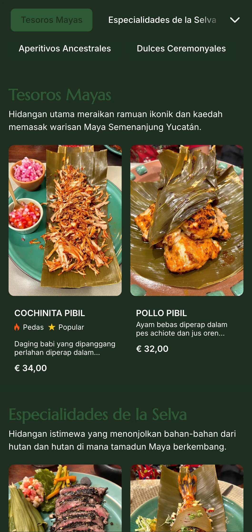 Menu misteri dan elegan yang diilhamkan oleh budaya Maya yang menampilkan aksen hijau jed, simbolisme purba dan kepakaran Semenanjung Yucatán.