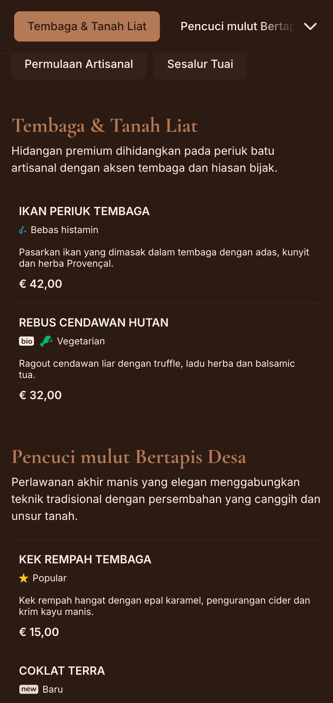 Keanggunan desa yang halus menampilkan rona tembaga hangat dan aksen bijak, sesuai untuk santapan mewah dari ladang ke meja dan bermusim yang canggih.
