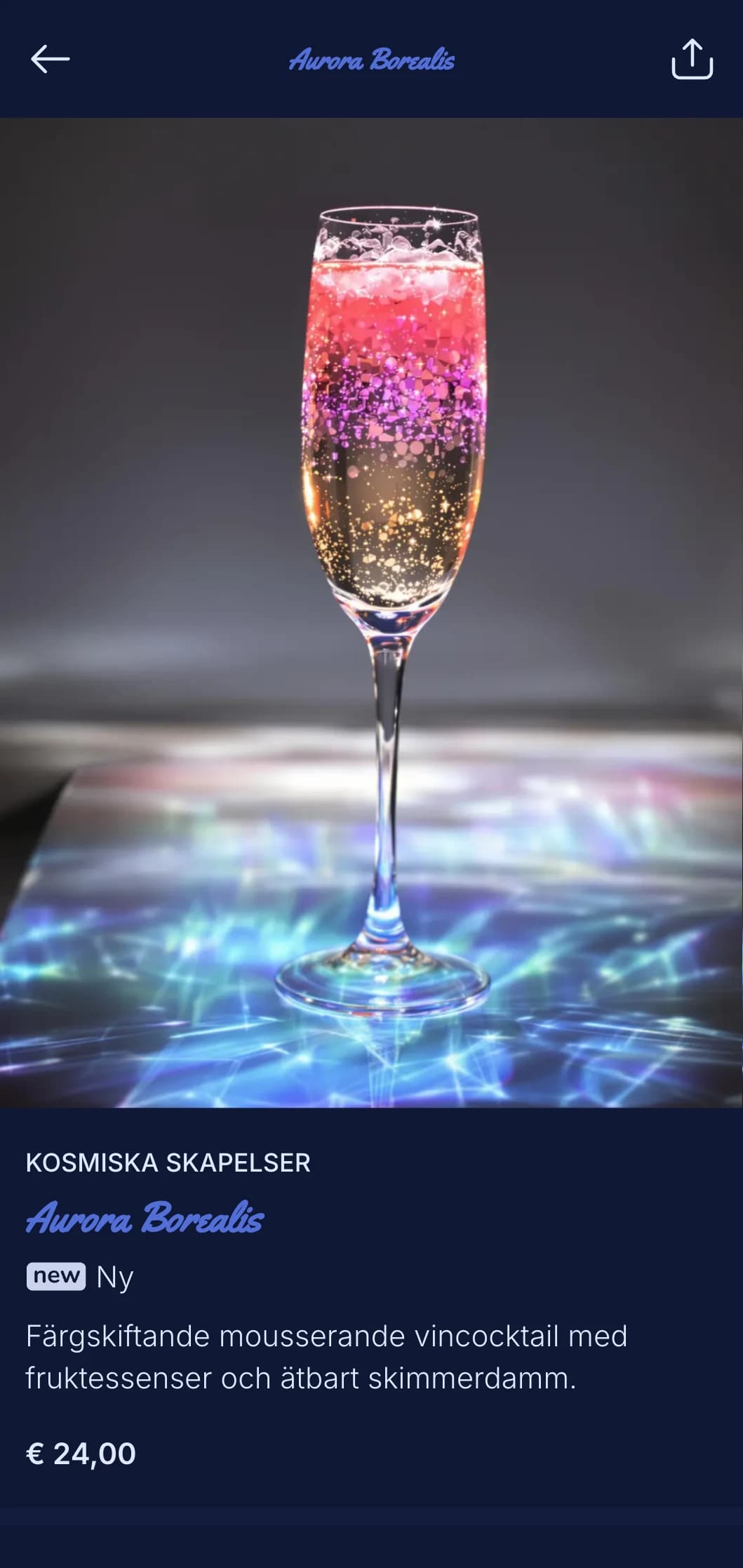 Drömsk blå design med stjärnbeströdda element för cocktailupplevelser på taket.