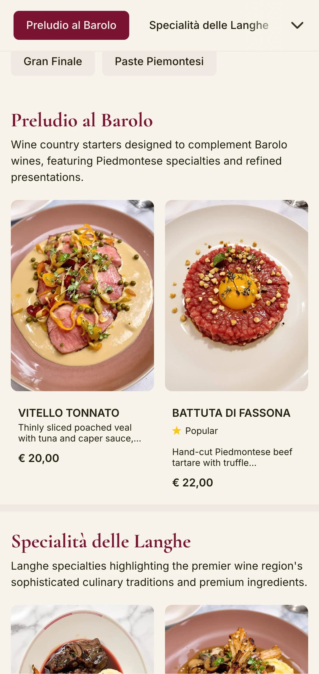 Sophisticated design with deep wine reds celebrating Piedmont's renowned Barolo wine tradition.