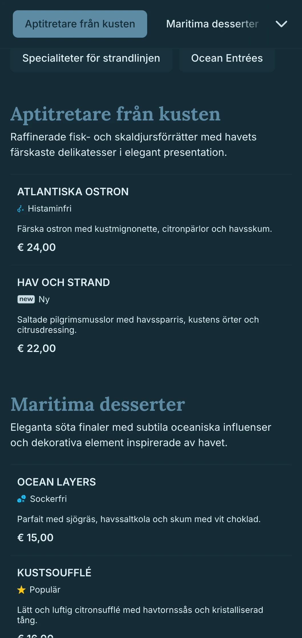 Sofistikerad kustelegans som kombinerar nautiska influenser med raffinerad matestetik.