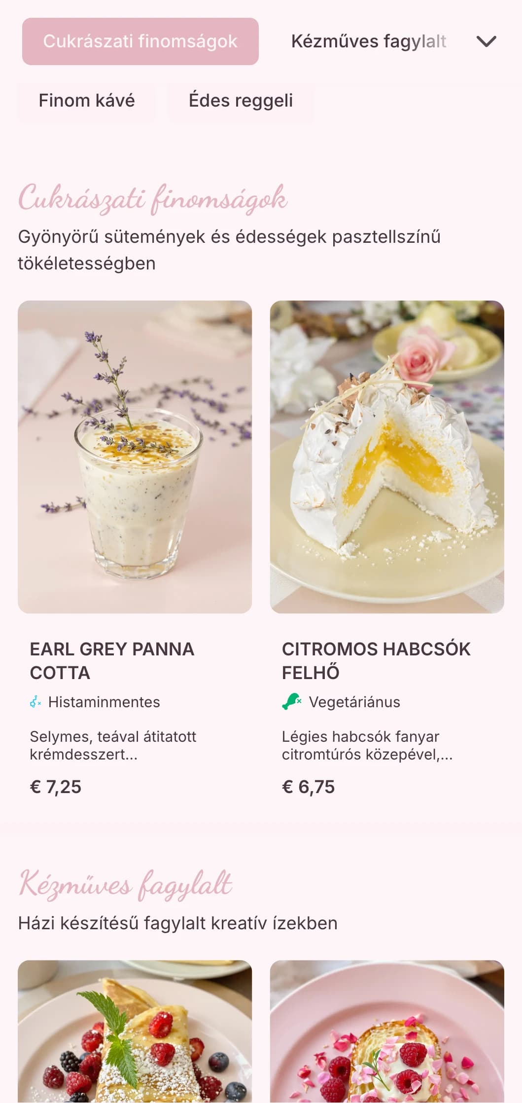 Édes pasztellszínű design játékos elemekkel desszertkávézók és fagylaltozók számára.