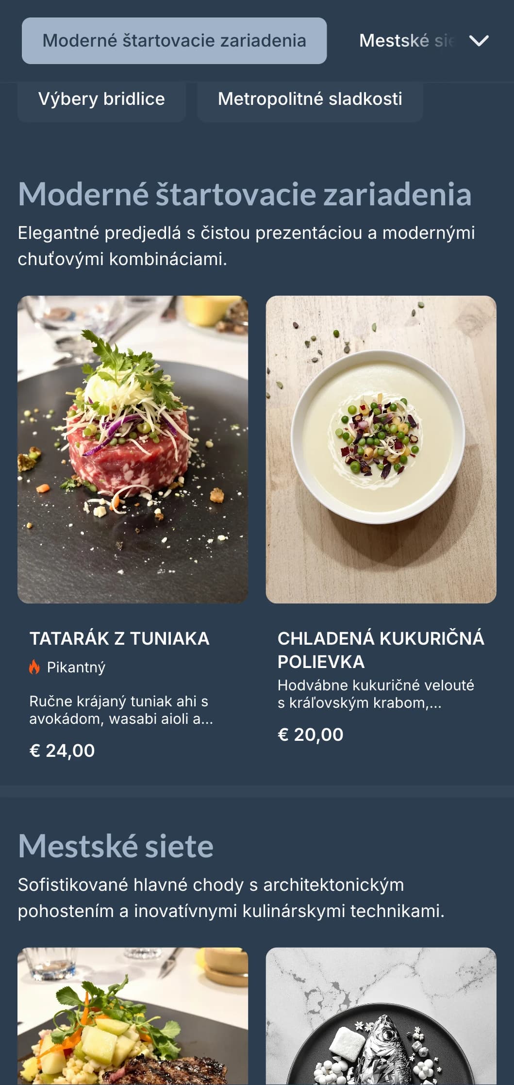 Moderné večerné menu s chladnými bridlicovými tónmi a čistým geometrickým dizajnom je ideálne pre moderné mestské reštaurácie.