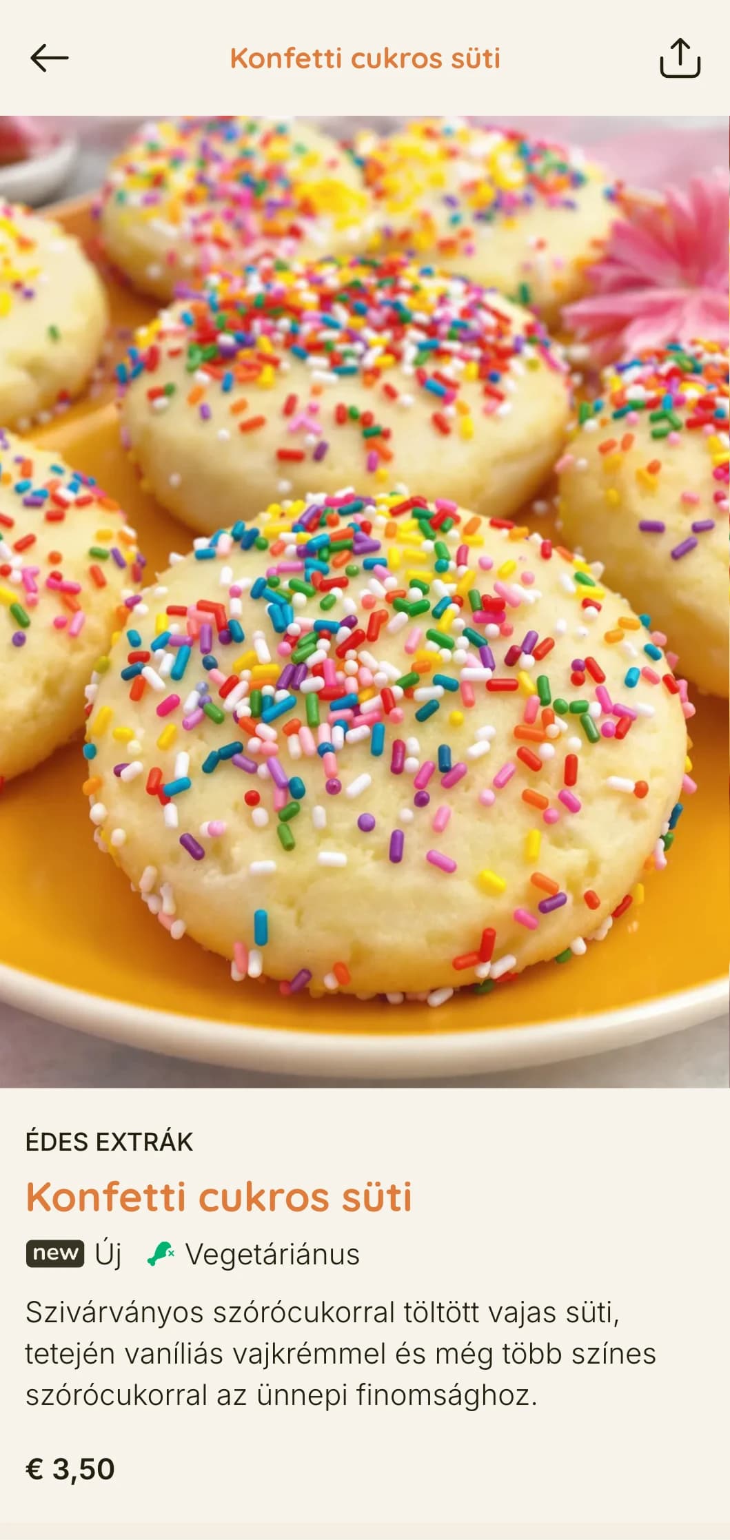 Élénk, játékos pékségi menüterv meleg színekkel és vidám tipográfiával, tökéletes cupcake boltok és különleges desszertpékségek számára.