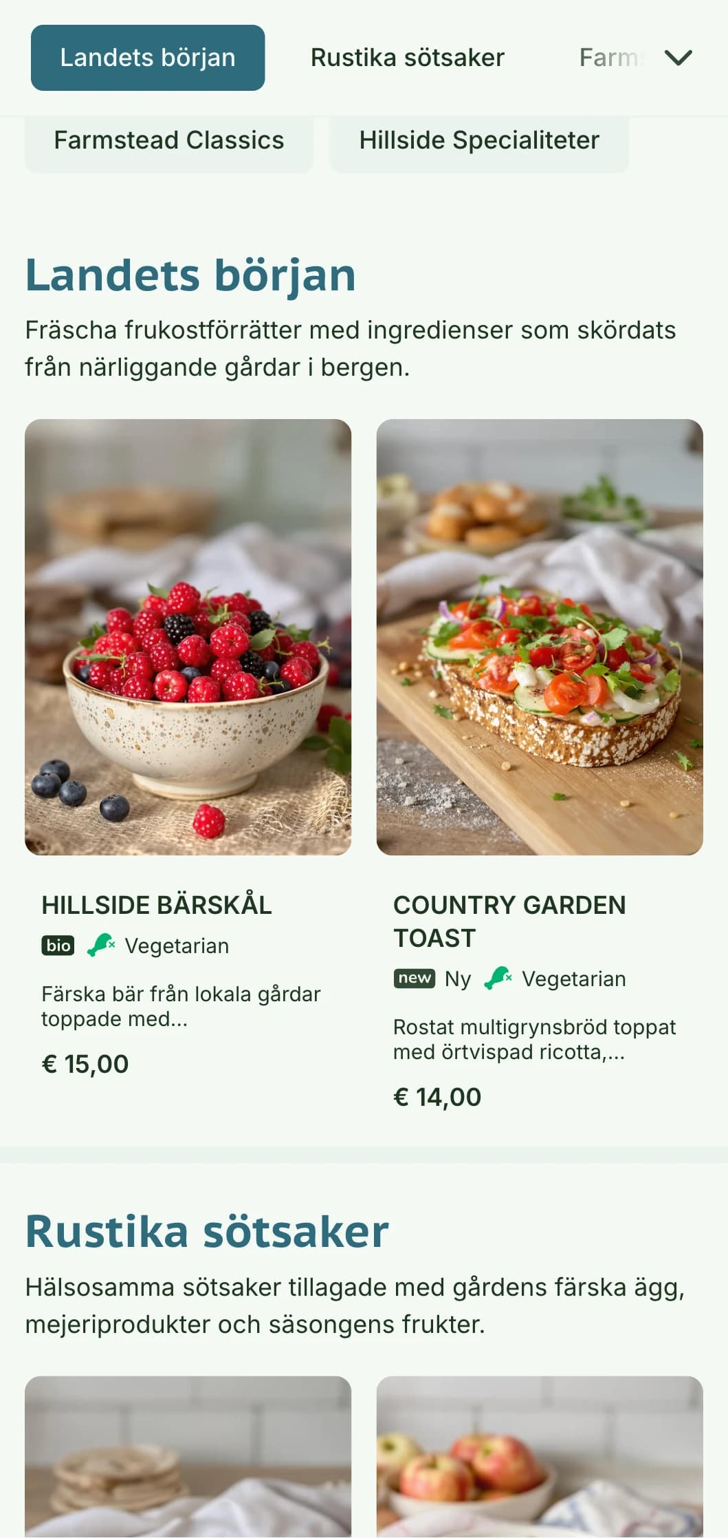 Hälsosam frukosträtt med färska råvaror från landet i en ljus, naturlig presentation med rustik charm.