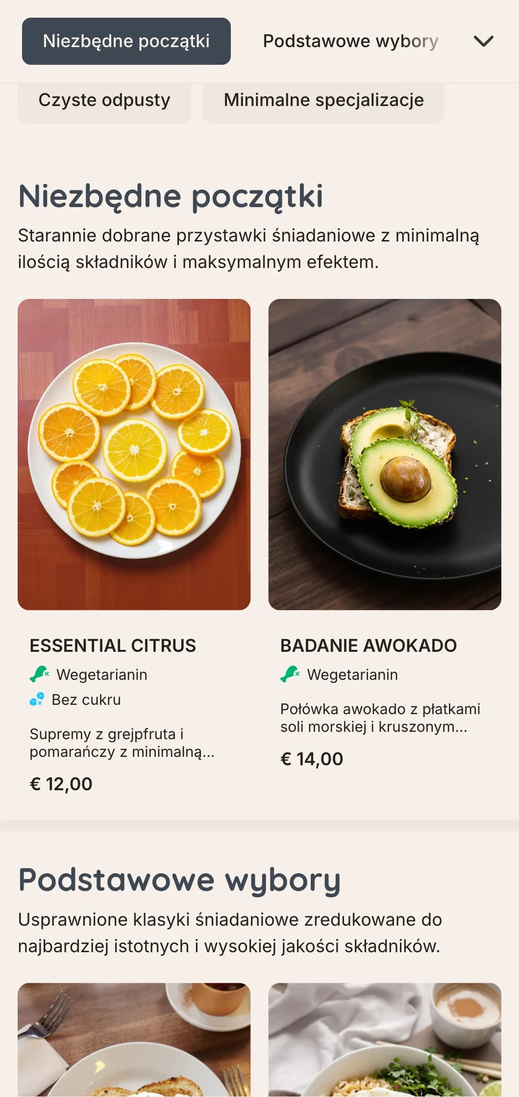 Czyste, stonowane opcje śniadaniowe z precyzyjnym podaniem i niezbędnymi składnikami dla wymagających minimalistów.