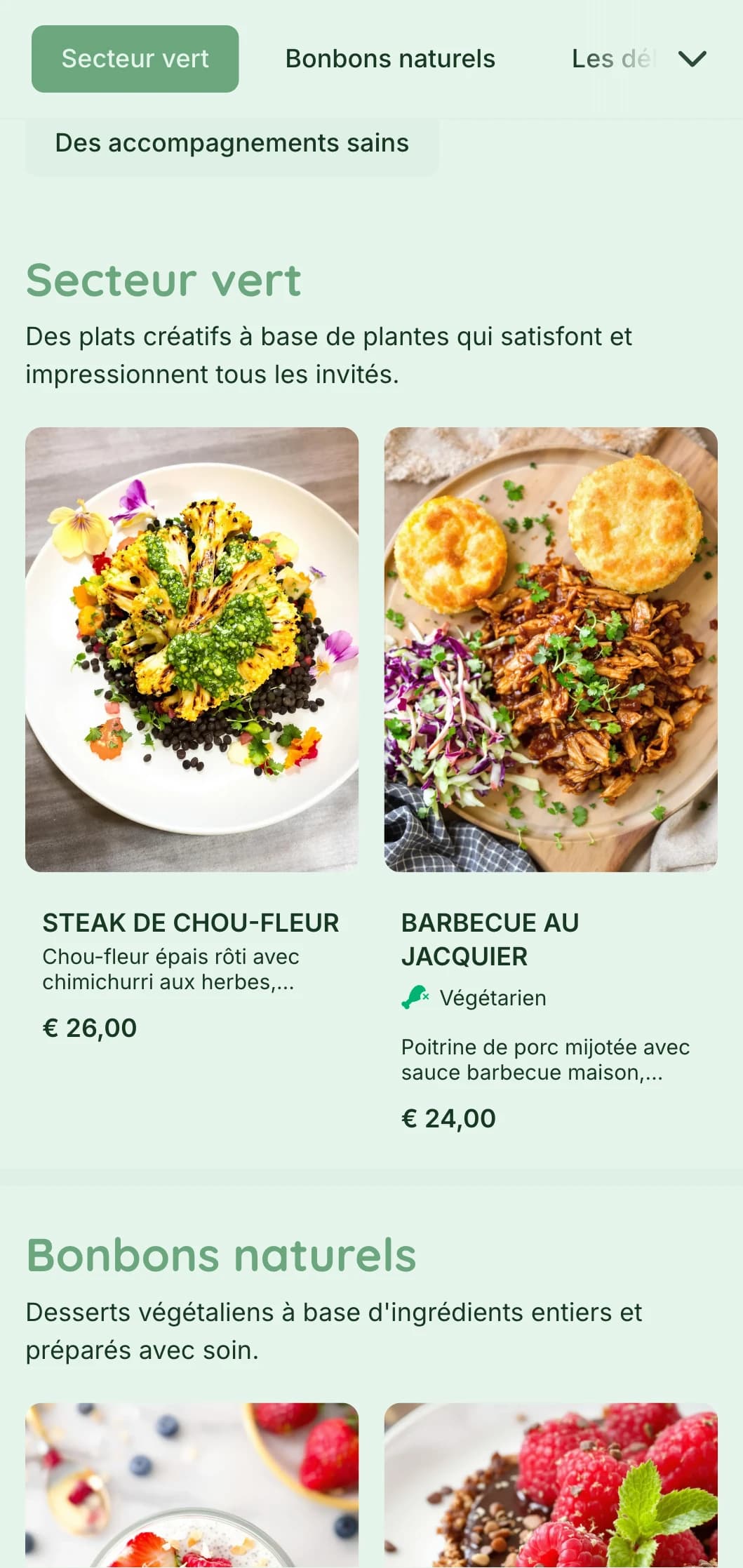 Un traiteur frais à base de plantes qui met l'accent sur une présentation colorée, une cuisine végétalienne innovante et des éléments durables pour des événements soucieux de la santé.