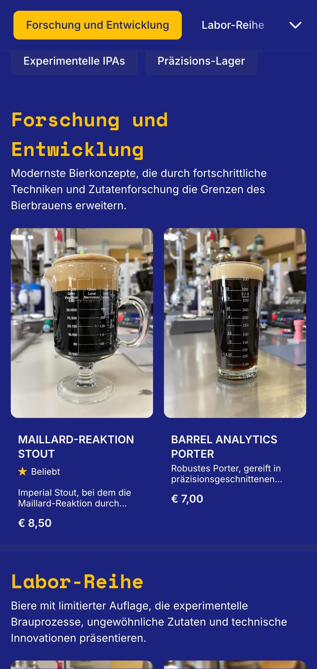 Moderne wissenschaftliche Ästhetik für Versuchsbrauereien und Bierlabors, mit präzisen Grafiken und technischen Details.