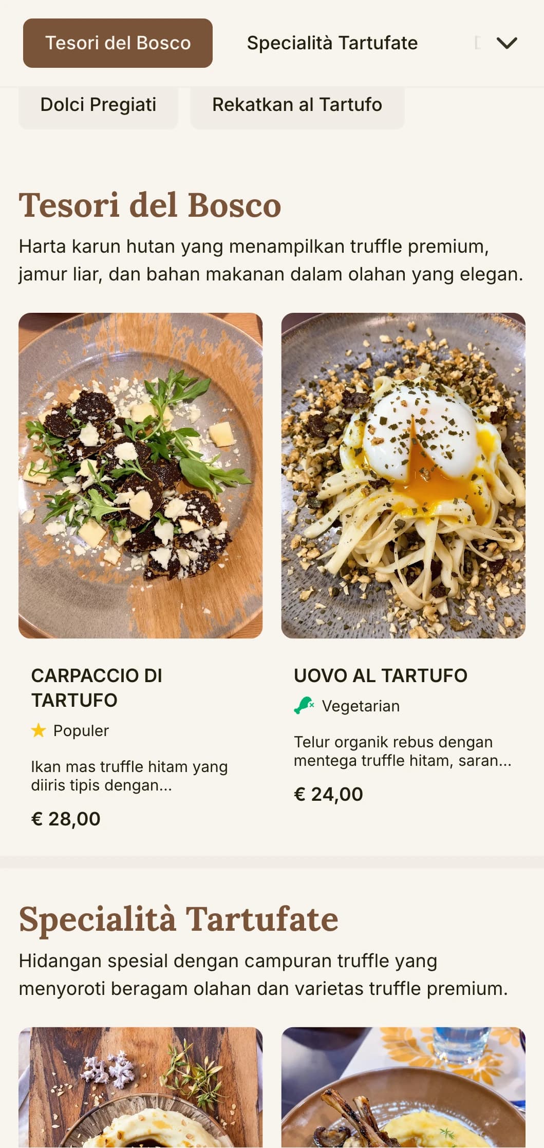 Desain bersahaja dan canggih yang merayakan tradisi berburu truffle Italia dan hidangan dari hutan ke meja makan.