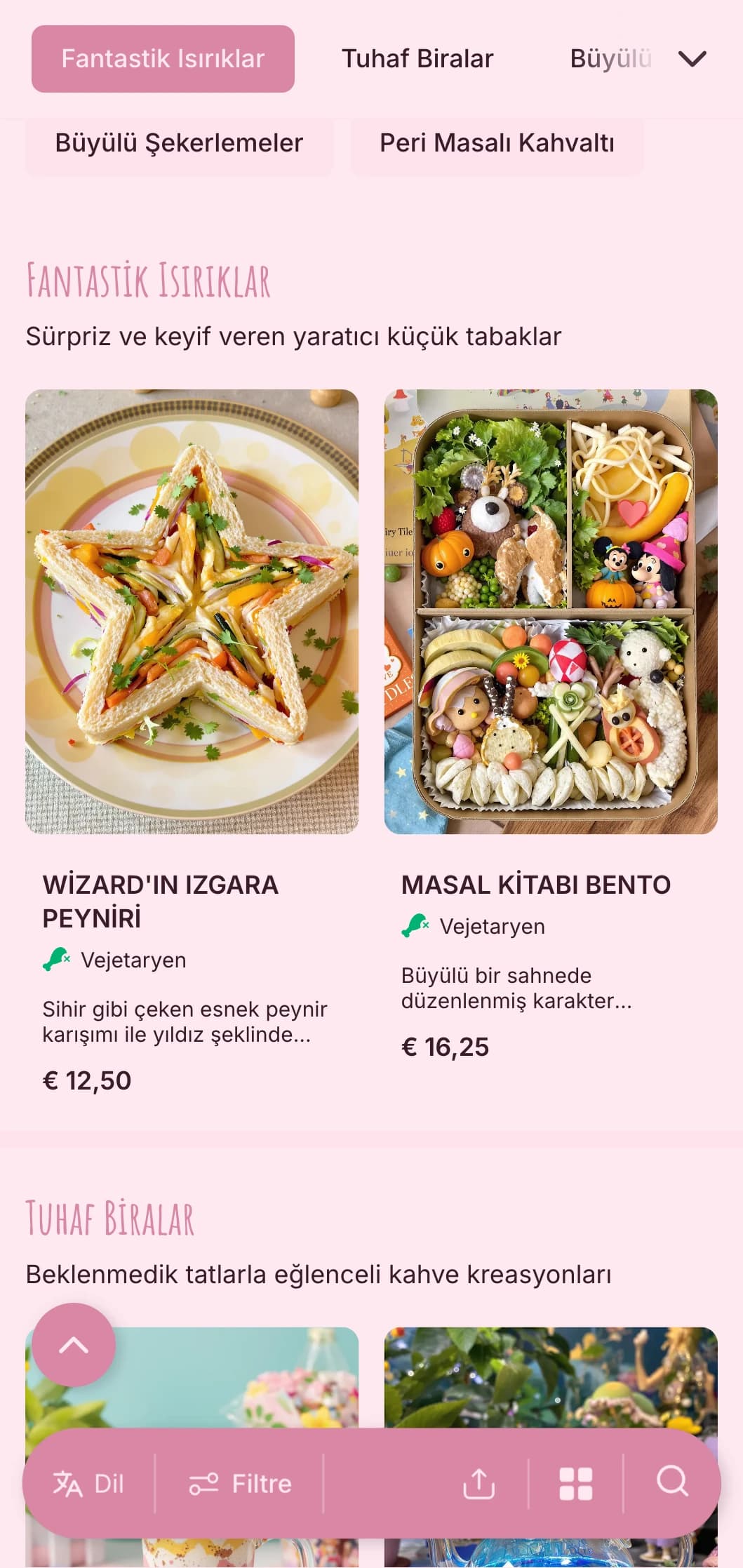 Yaratıcı pastaneler ve tatlı kafeleri için tuhaf öğeler içeren eğlenceli pembe tasarım.