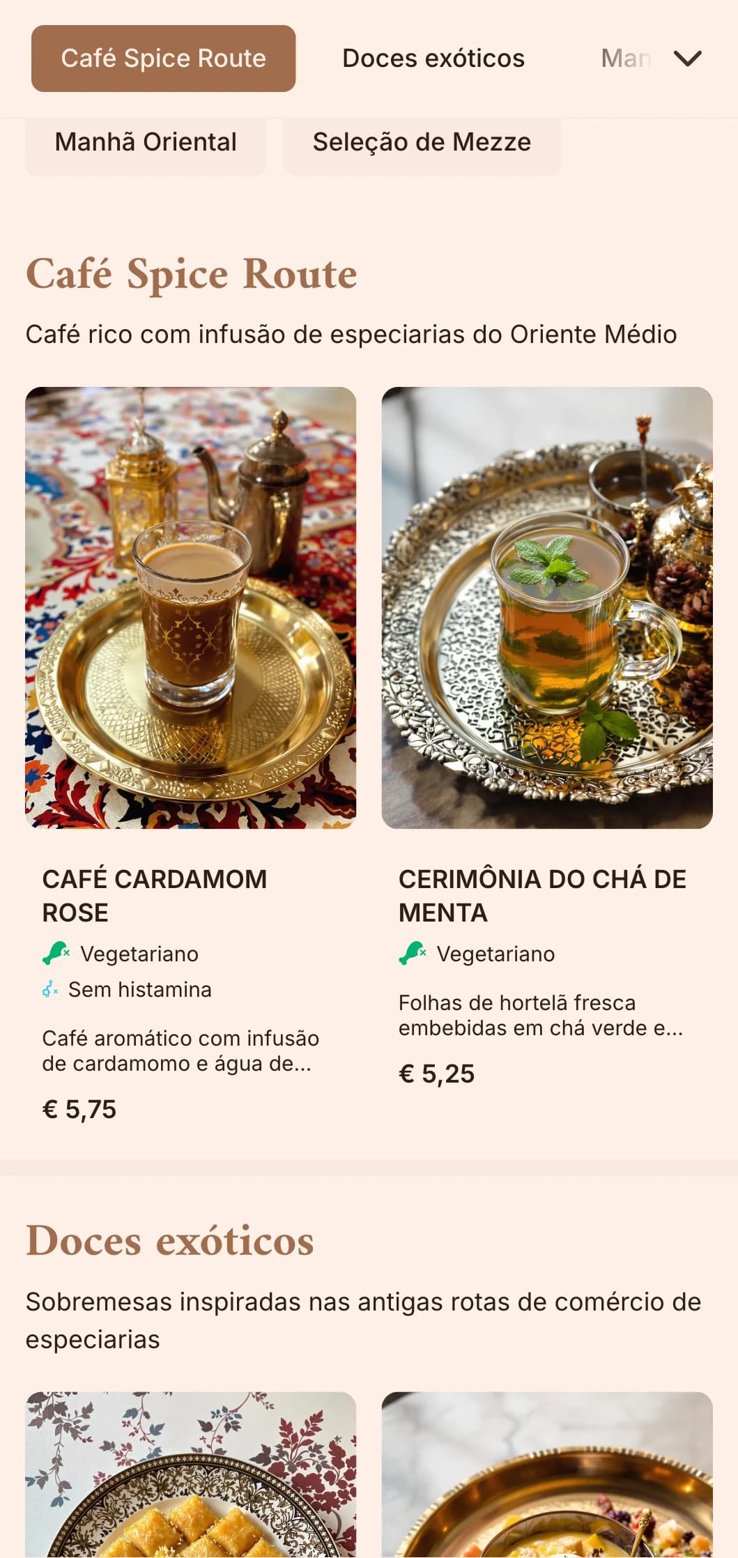 Design marrom rico com elementos do Oriente Médio para cafeterias especializadas e cafés étnicos.
