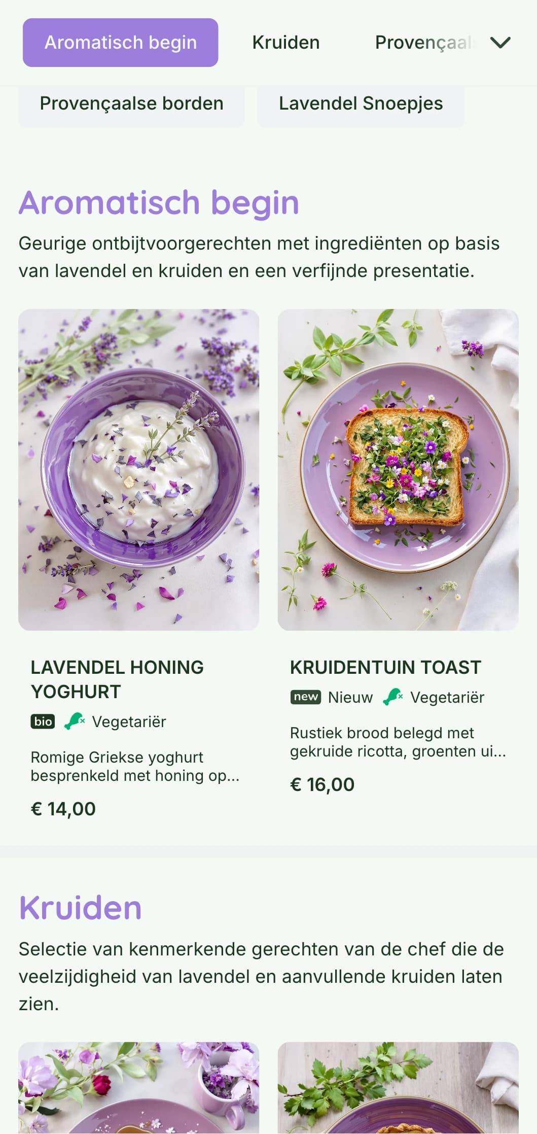 Geurig, paars brunchsjabloon geïnspireerd door de Provence, geschikt voor kruidengerichte cafés en tuinomgevingen.