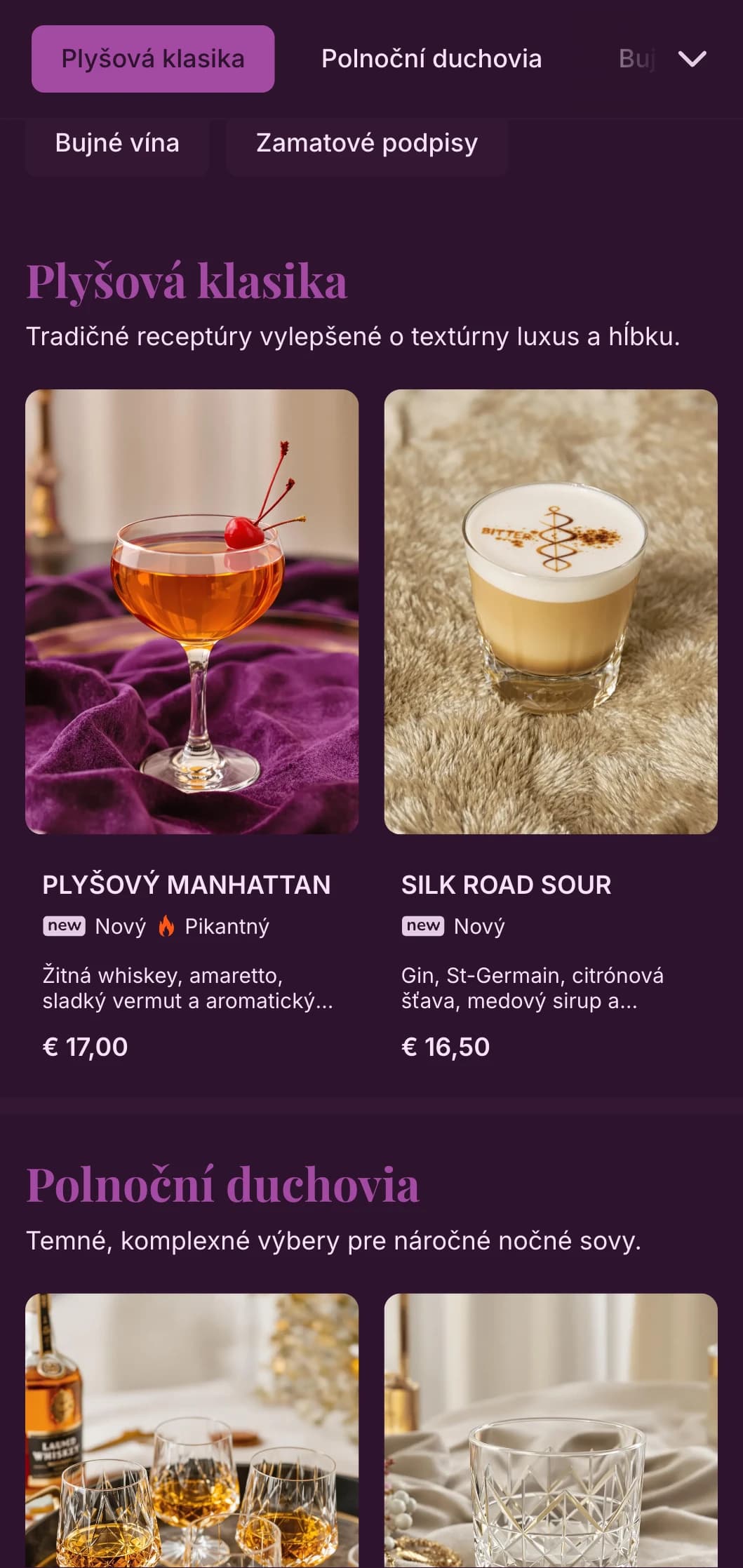 Luxusný fialový dizajn so zamatovými textúrami pre intímne miesta speakeasy.