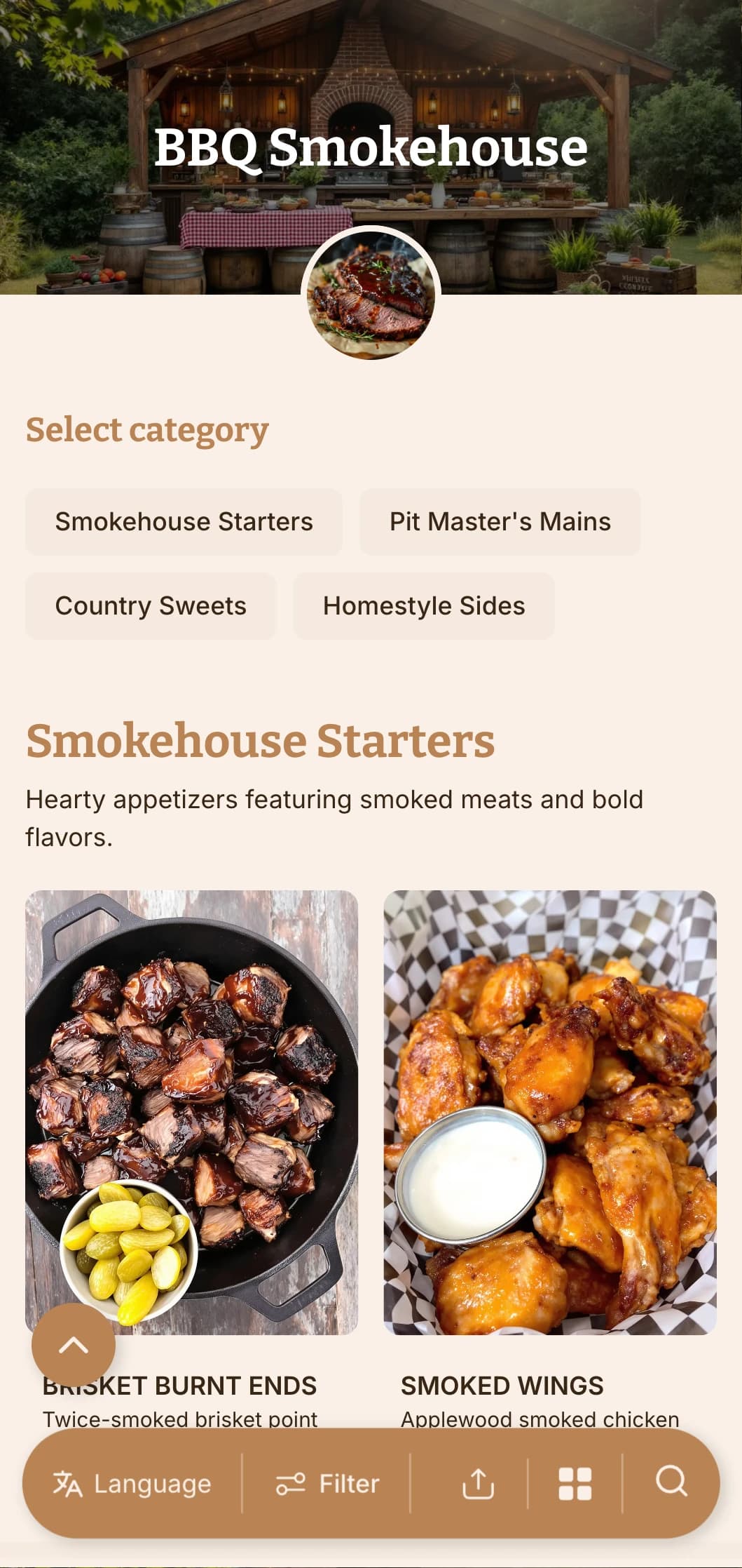Hearty barbecue-focused catering with smoked meats, homestyle sides, and rustic presentation for outdoor gatherings and casual celebrations.