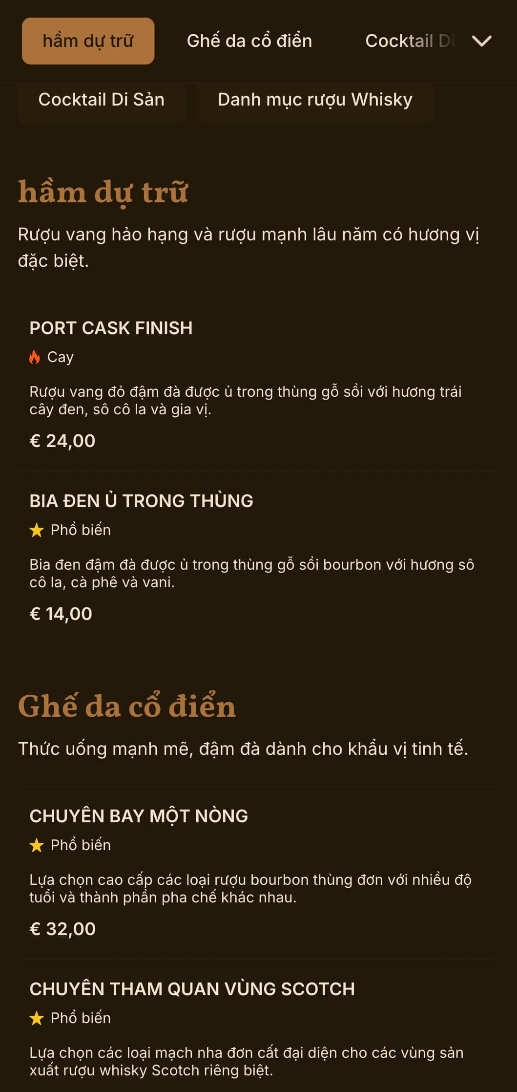 Thiết kế màu nâu óc chó sang trọng với họa tiết da dành cho phòng chờ rượu truyền thống.