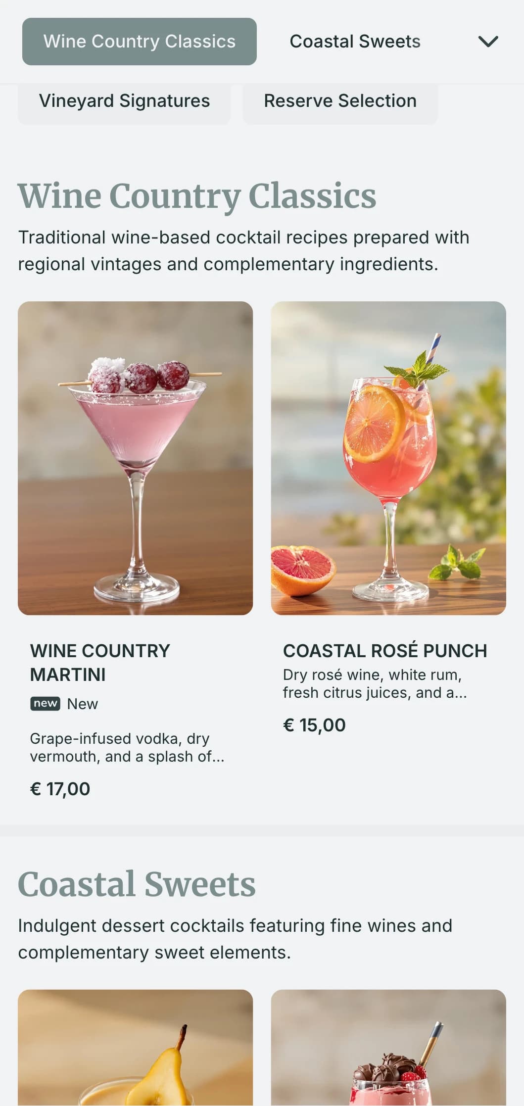 A fresh, coastal-inspired design for wine bars in seaside locations featuring misty blue-gray tones and airy typography.