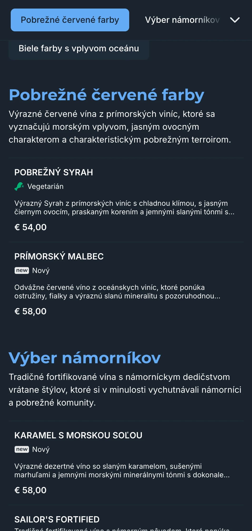 Šablóna tmavého vínneho lístka inšpirovaná Stredomorím so žiarivými modrými akcentmi, ideálna pre večerné pobrežné reštaurácie a prímorské vinárske zážitky.
