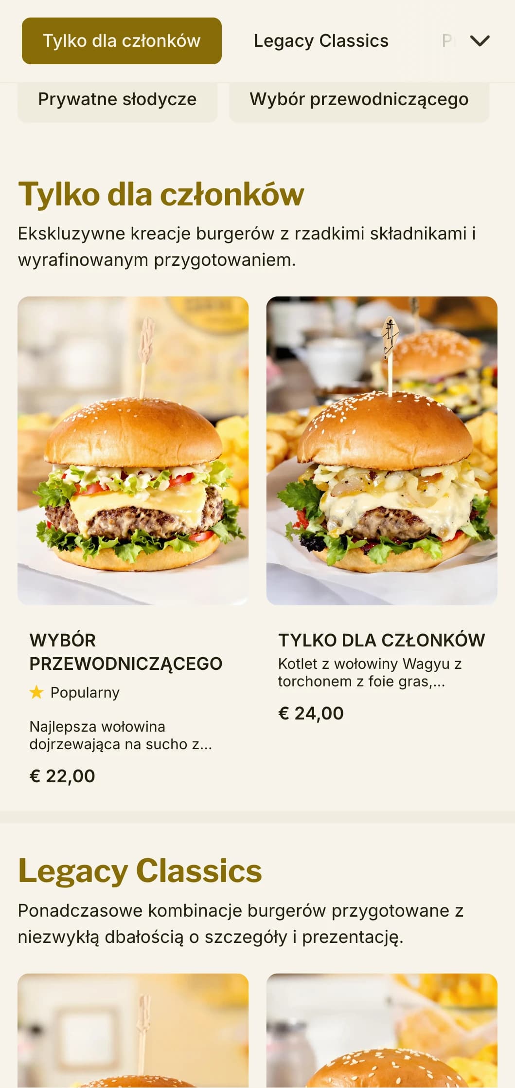 Inspirowany prywatnym klubem burger premium z ekskluzywną atmosferą i wyrafinowaną obsługą.