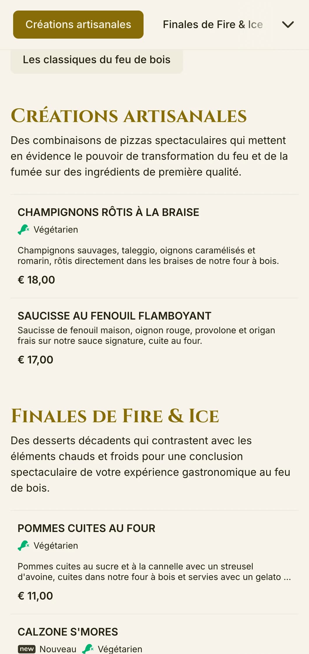 Carte de pizzas spectaculaire aux couleurs riches et à la typographie audacieuse pour les spécialistes de la cuisson au feu de bois.