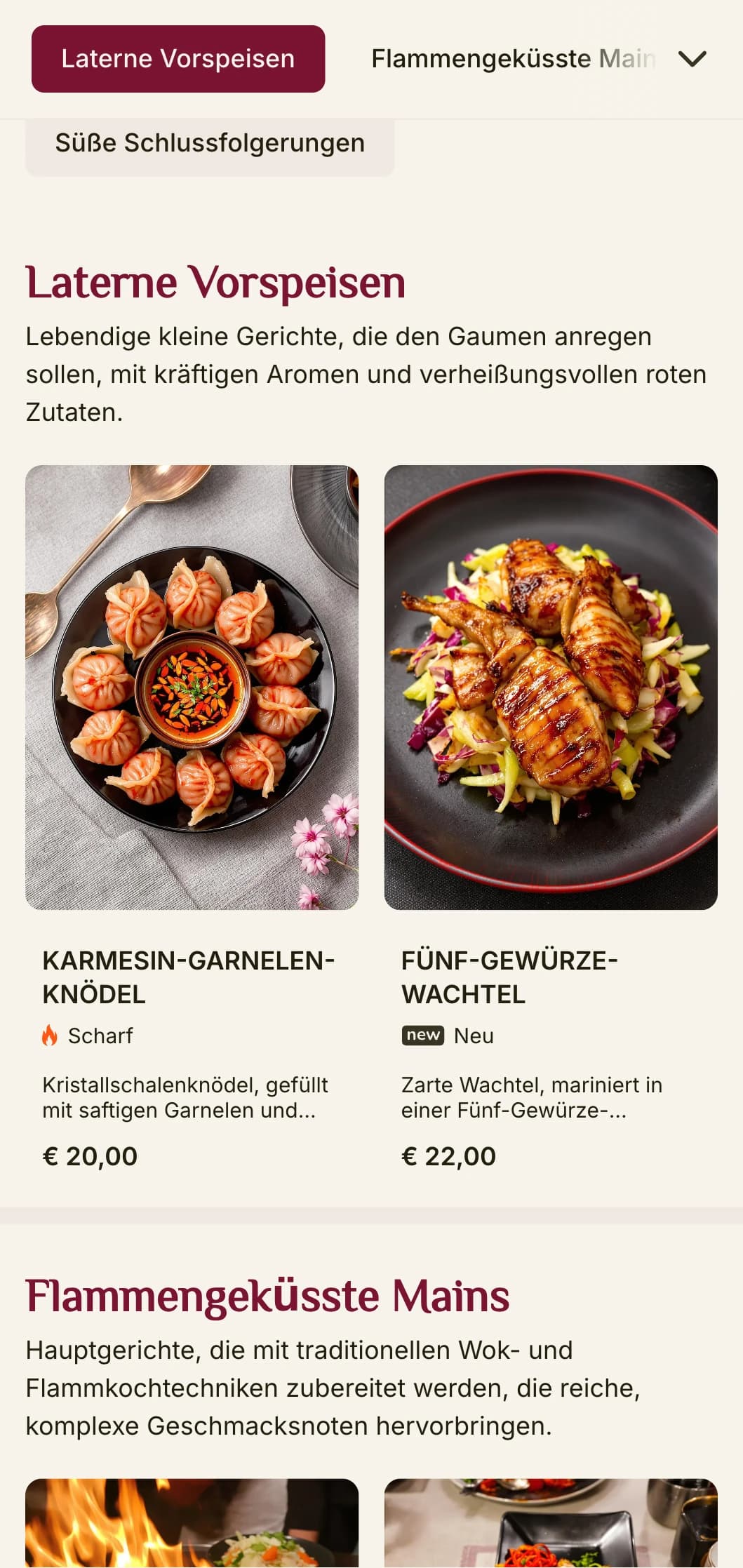 Kühnes und dramatisches chinesisches Menüdesign mit auffälligen roten Elementen, inspiriert von traditionellen Laternen, ideal für authentische chinesische Esserlebnisse.
