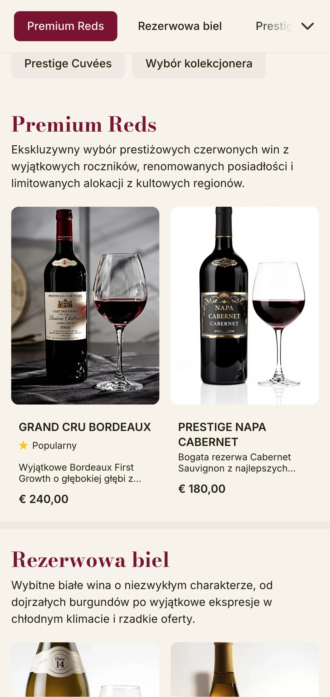 Dramatycznie luksusowy szablon karty win z bogatymi bordowymi akcentami i wyrafinowaną typografią, idealny dla najlepszych restauracji i piwnic z winami.