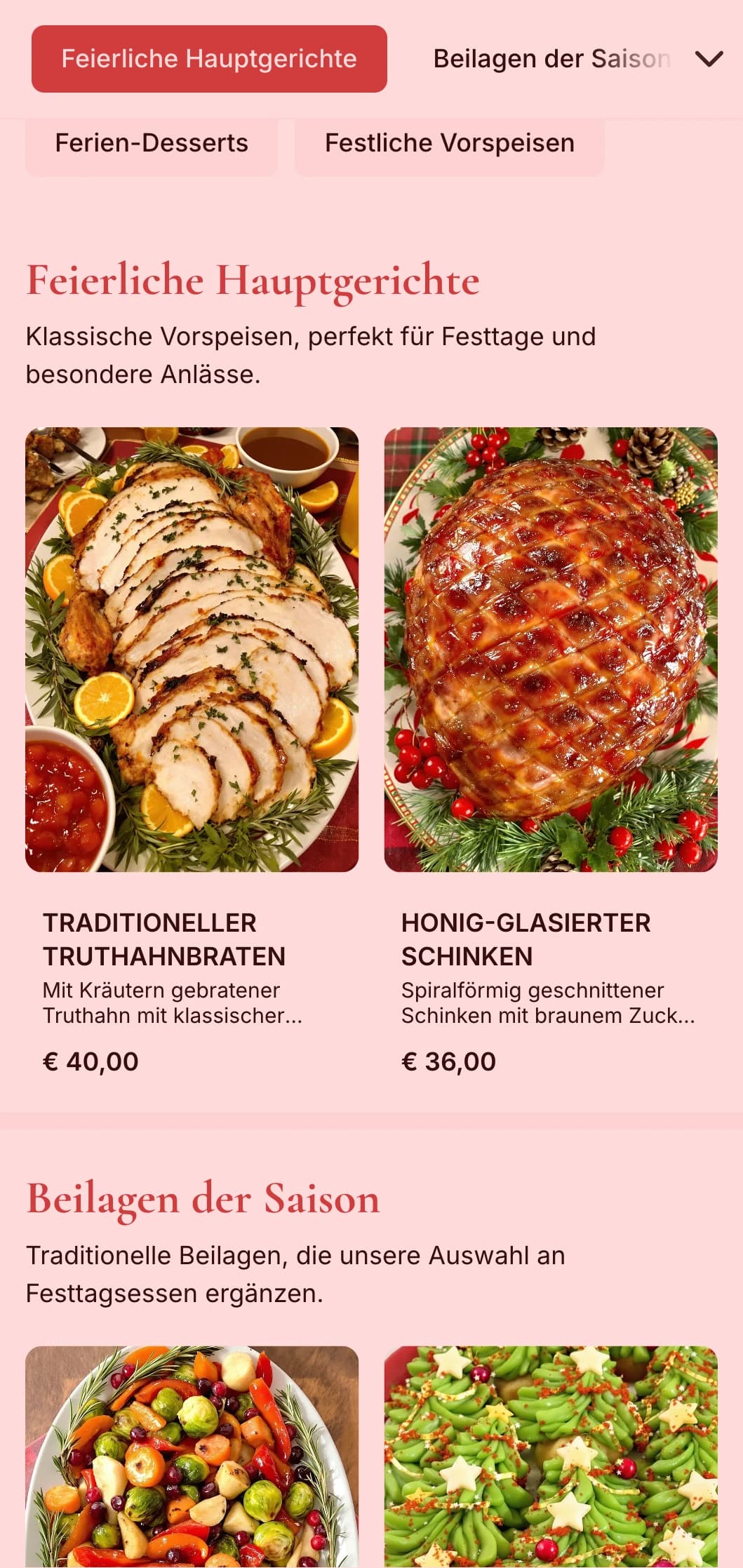 Traditionelles Festtags-Catering mit saisonalen Spezialitäten, festlicher Präsentation und feierlichen Elementen für winterliche Zusammenkünfte und besondere Anlässe.
