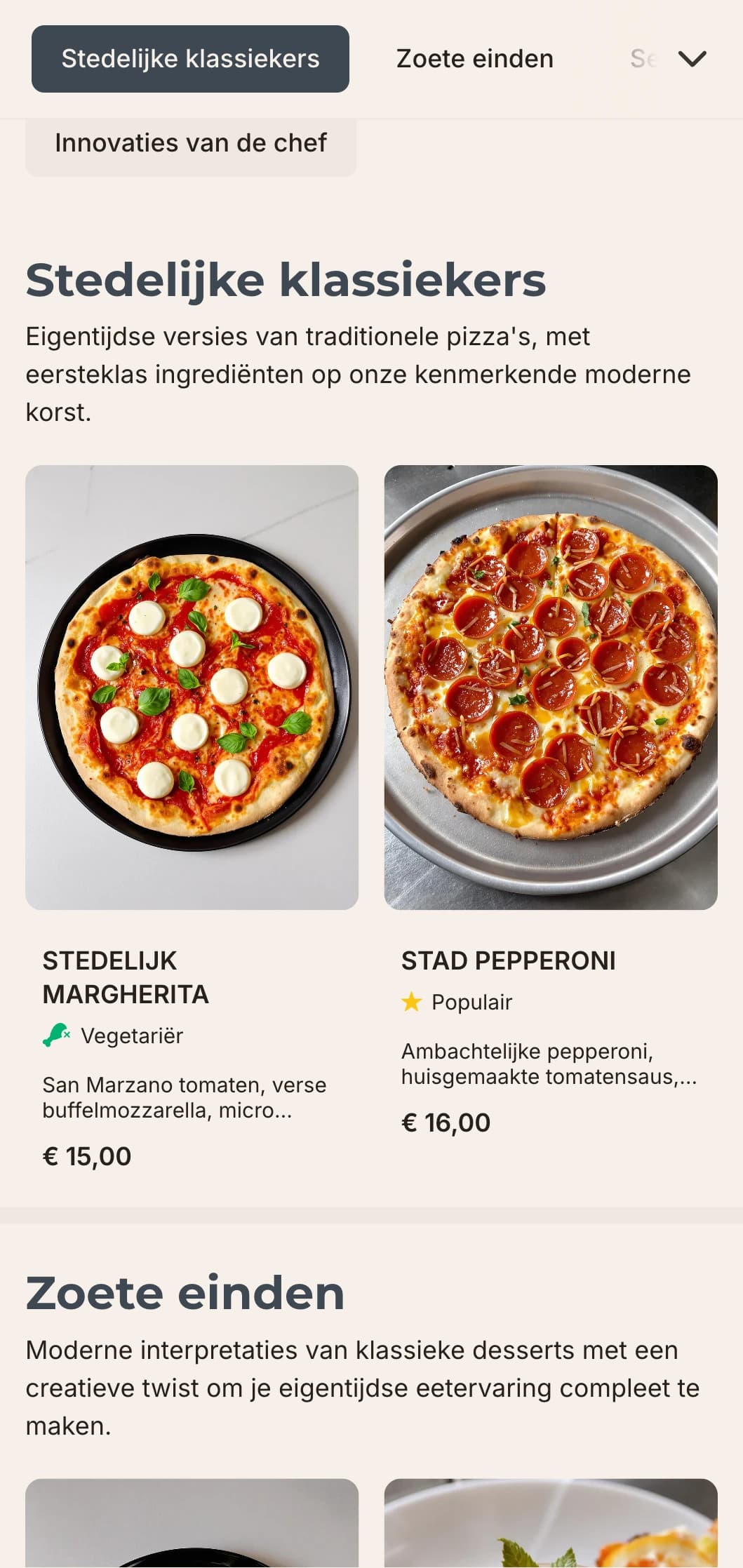 Eigentijds pizzamenuontwerp met strakke lijnen en minimalistische esthetiek, ideaal voor stedelijke pizzeria's met een strakke aanpak.