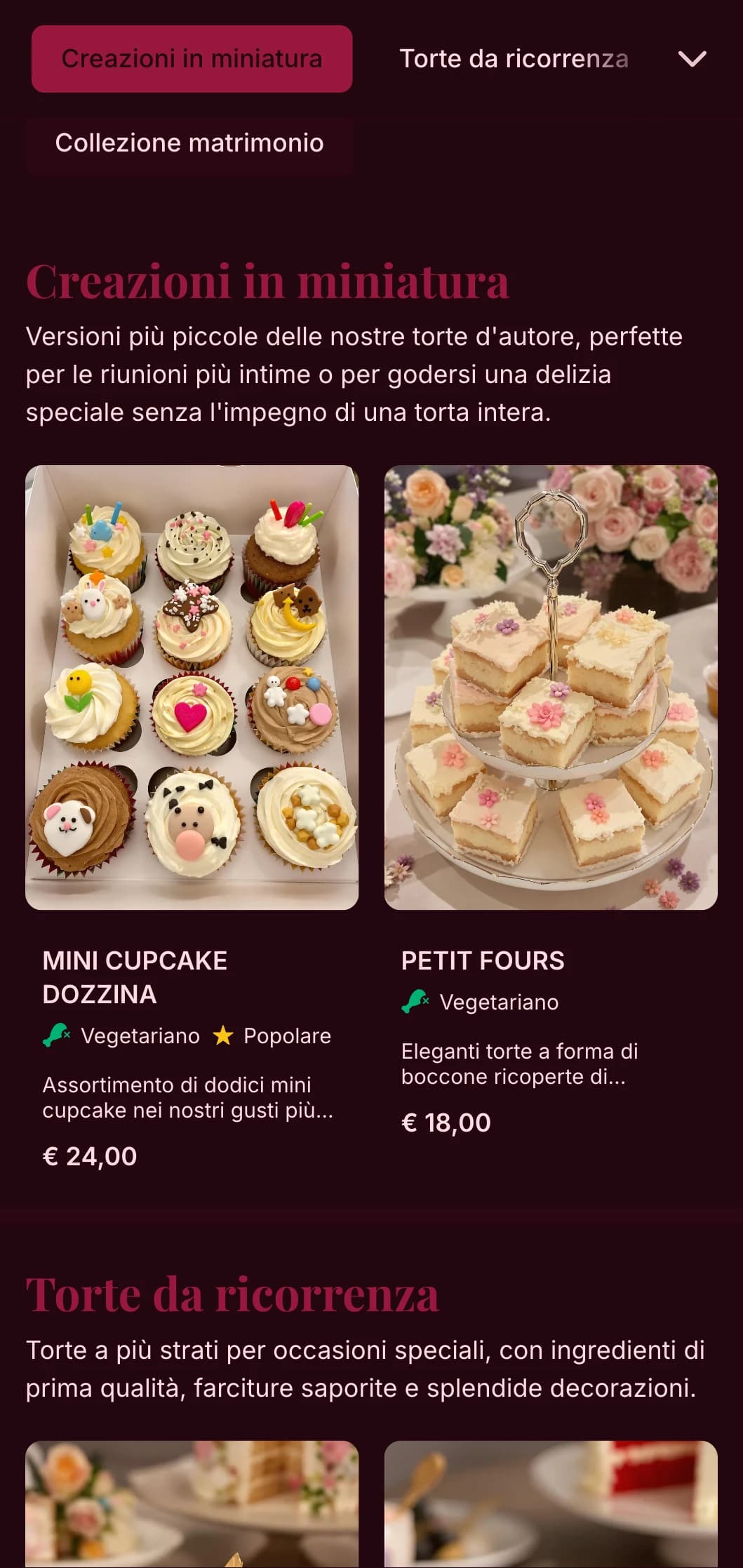 Il design del menu di una pasticceria lussuosa e femminile, con ricchi toni rosa e una tipografia elegante, è ideale per pasticcerie di lusso e specialisti di torte nuziali.