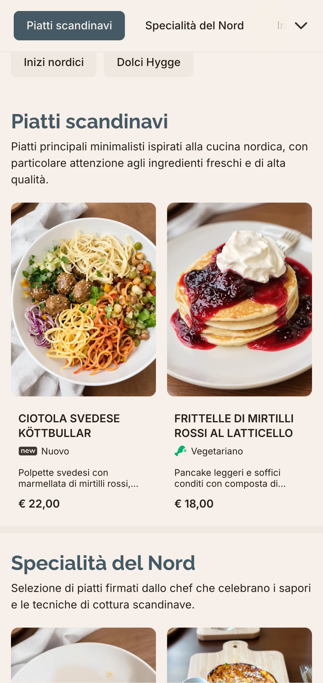 Modello di brunch pulito e minimale con influenze di design scandinavo, ideale per caffè moderni con un'atmosfera hygge.