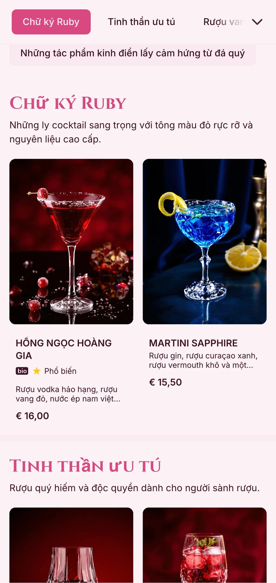 Thiết kế màu đỏ rực rỡ với các chi tiết lấy cảm hứng từ đá quý dành cho quầy bar rượu vang và cocktail cao cấp.