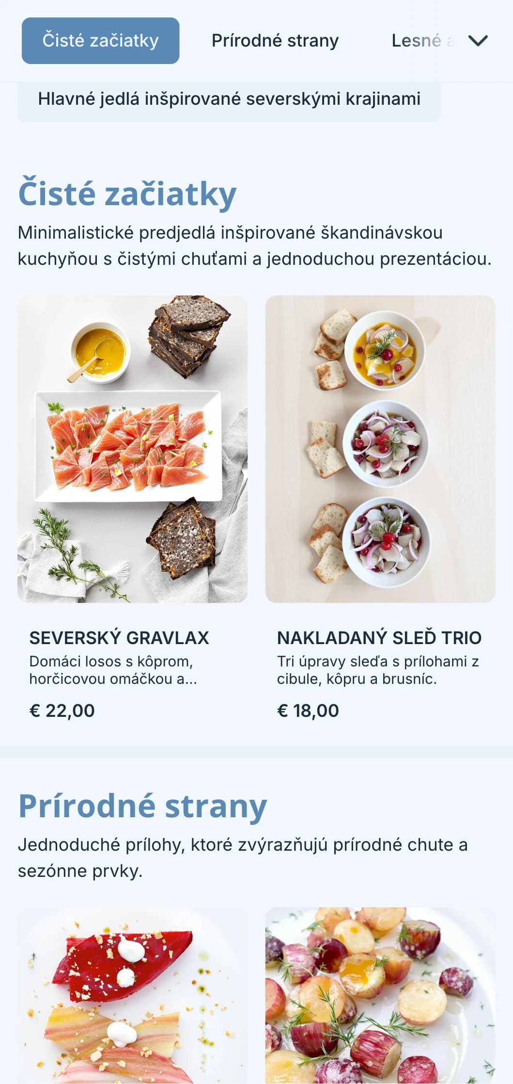 Čistý catering inšpirovaný škandinávskym štýlom s minimalistickým dizajnom, fermentovanými prvkami a prezentáciou inšpirovanou prírodou pre moderné podujatia.
