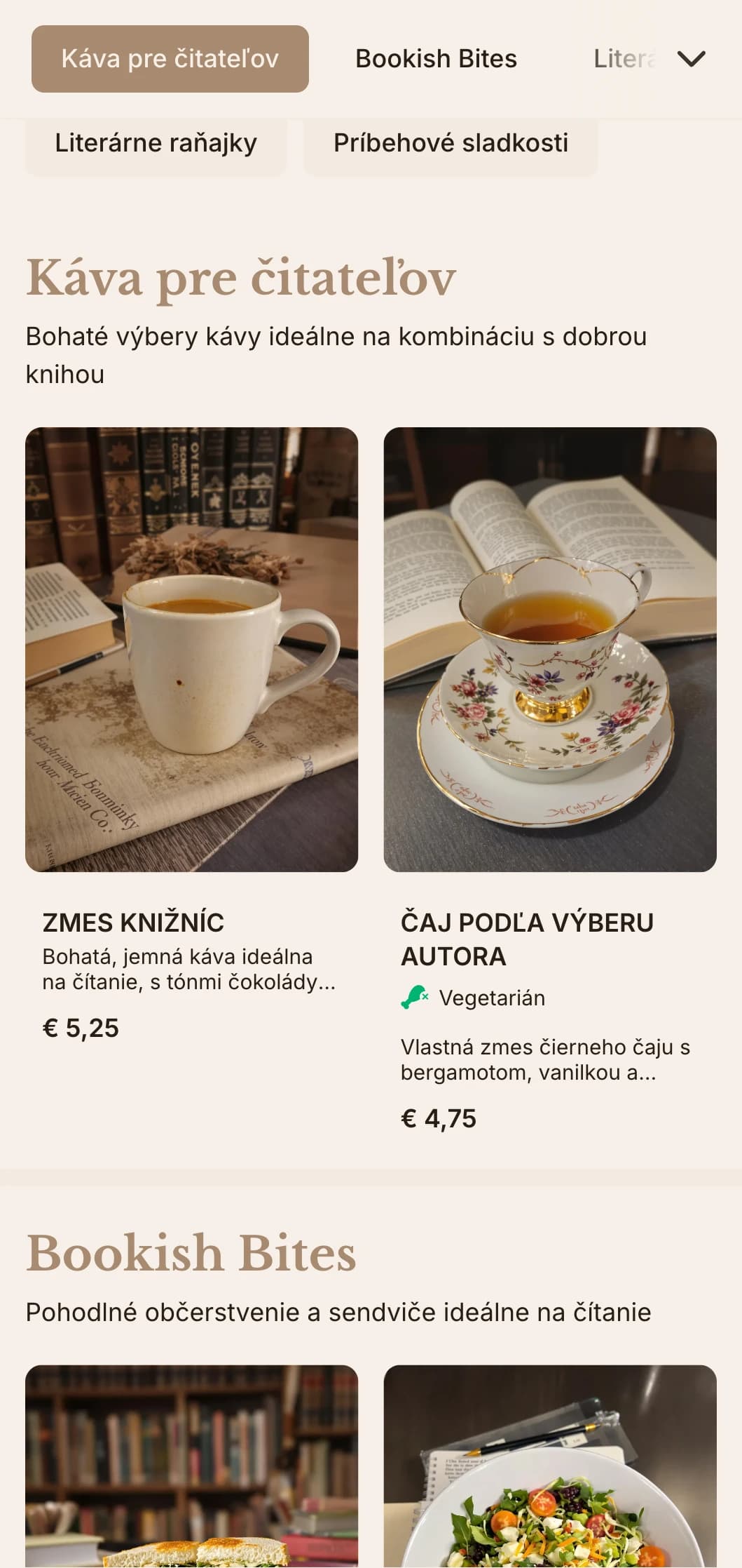 Teplý hnedý dizajn s literárnymi prvkami pre kaviarne a priestory na čítanie v kníhkupectvách.