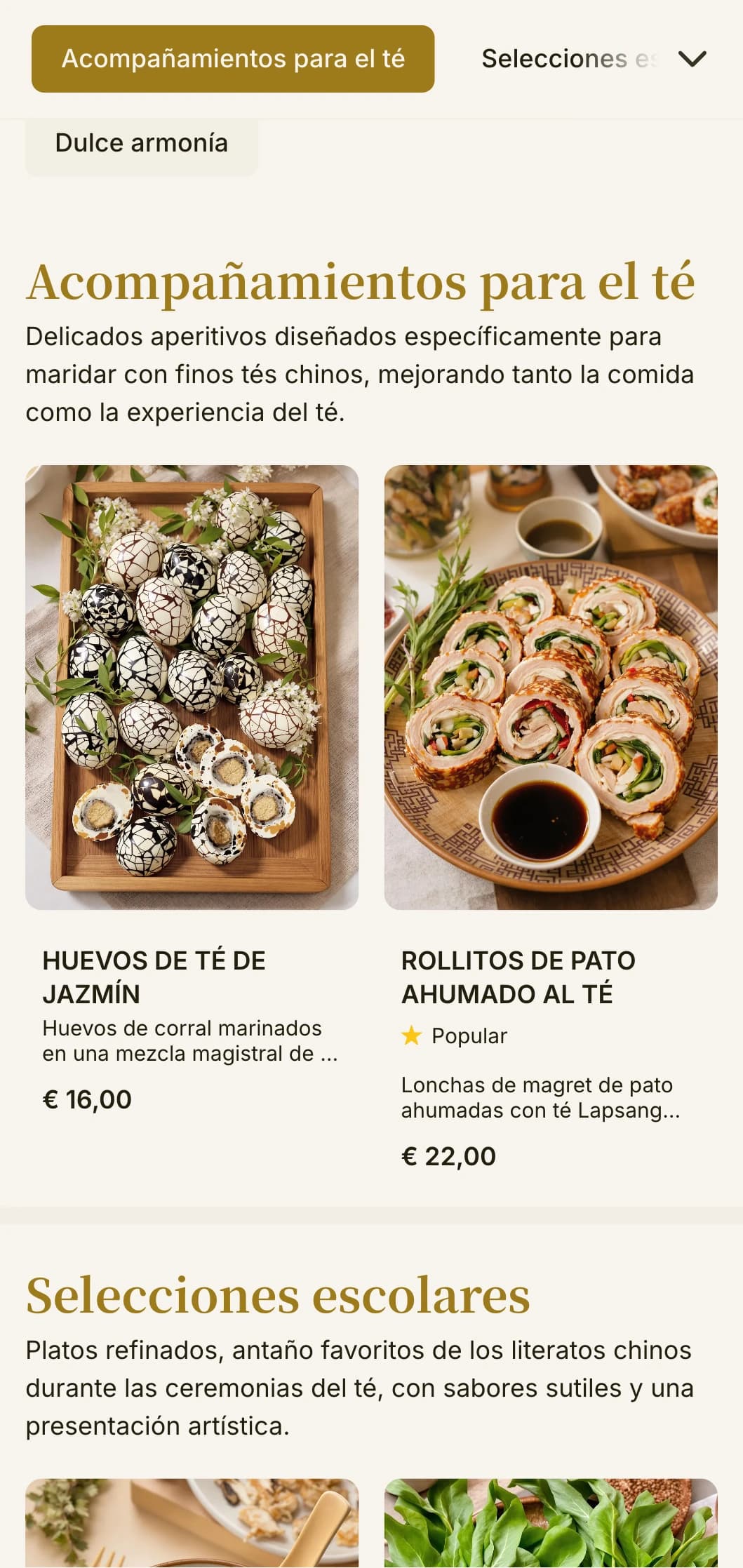 Refinado diseño de menú chino inspirado en las ceremonias tradicionales del té, con elegante tipografía y elementos clásicos para maridar el té.