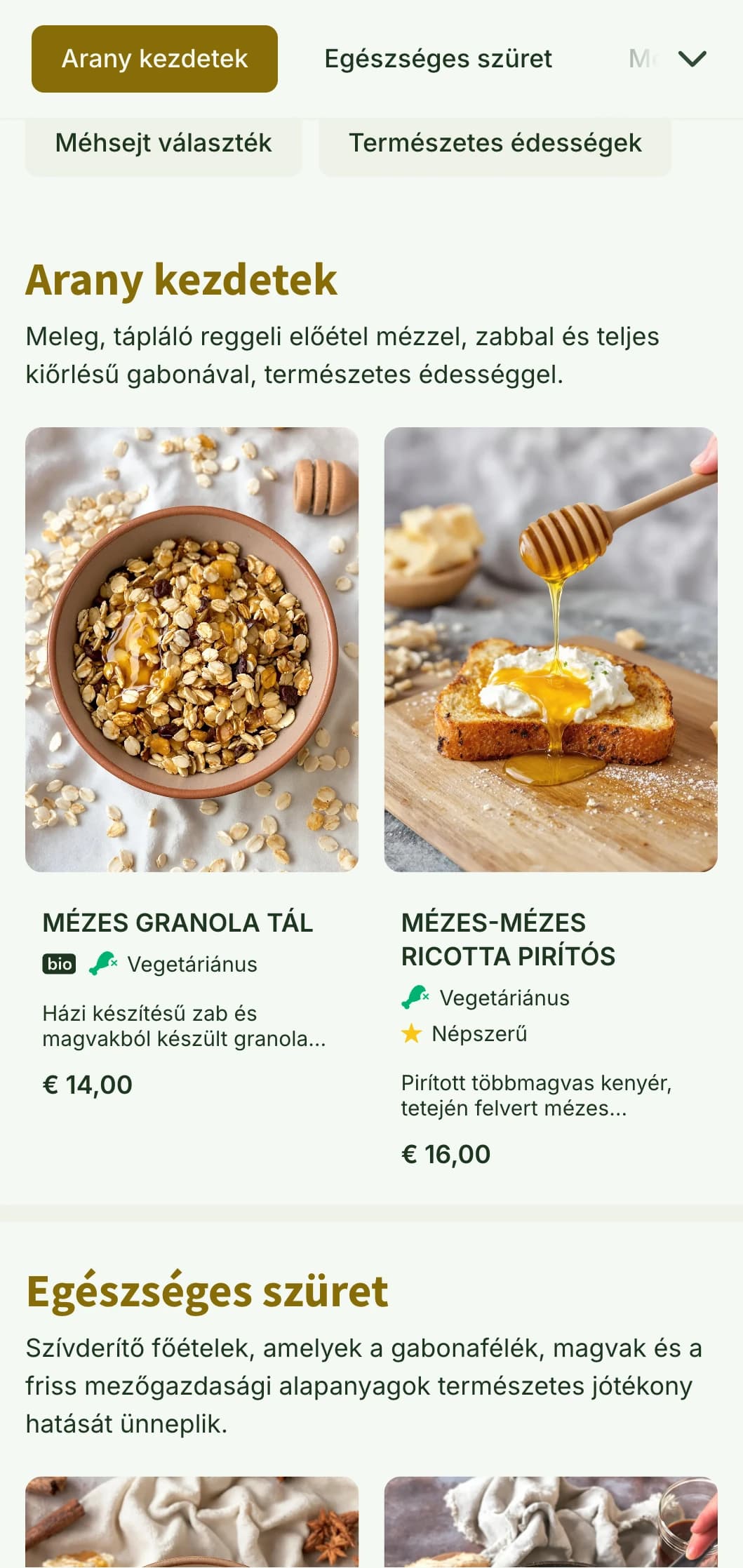 Meleg, aranyszínű brunch sablon természetes textúrákkal, ideális egészséges reggelizőhelyekre és pékségek kávézóiba.